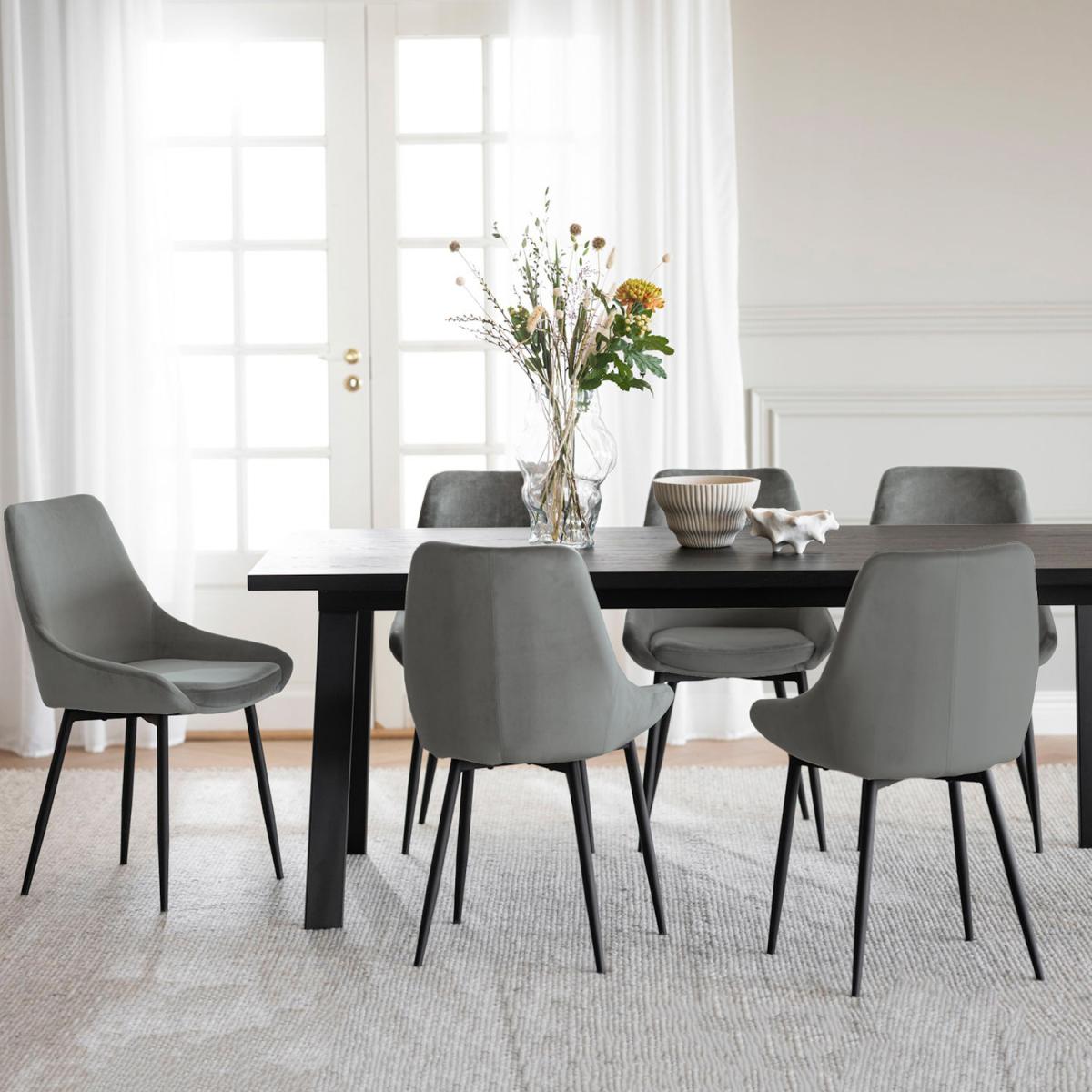 Padded Grey Velvet Dining Chair Set Of 2 With Black Metal Legs - Grey – image 2