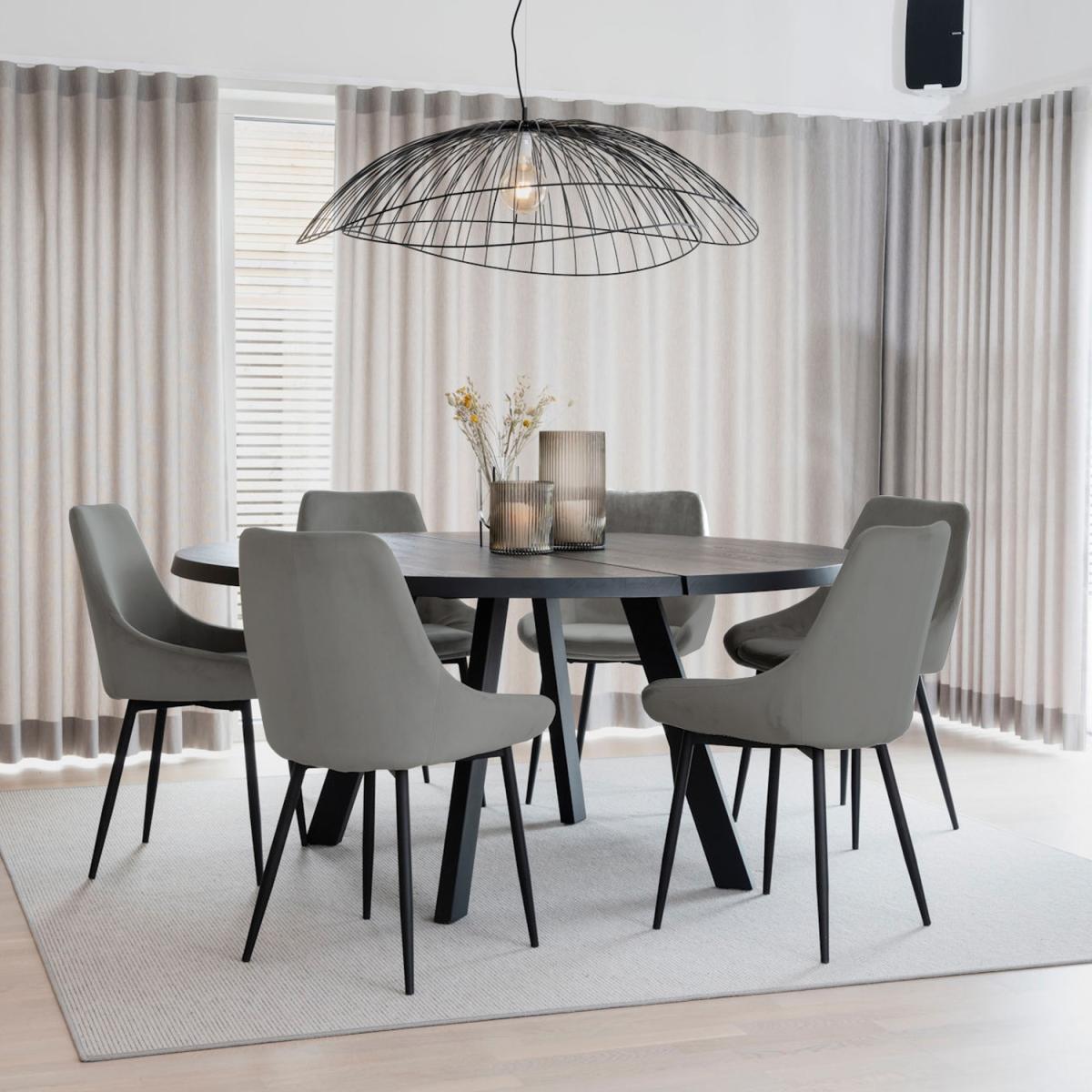 Padded Grey Velvet Dining Chair Set Of 2 With Black Metal Legs - Grey – image 3
