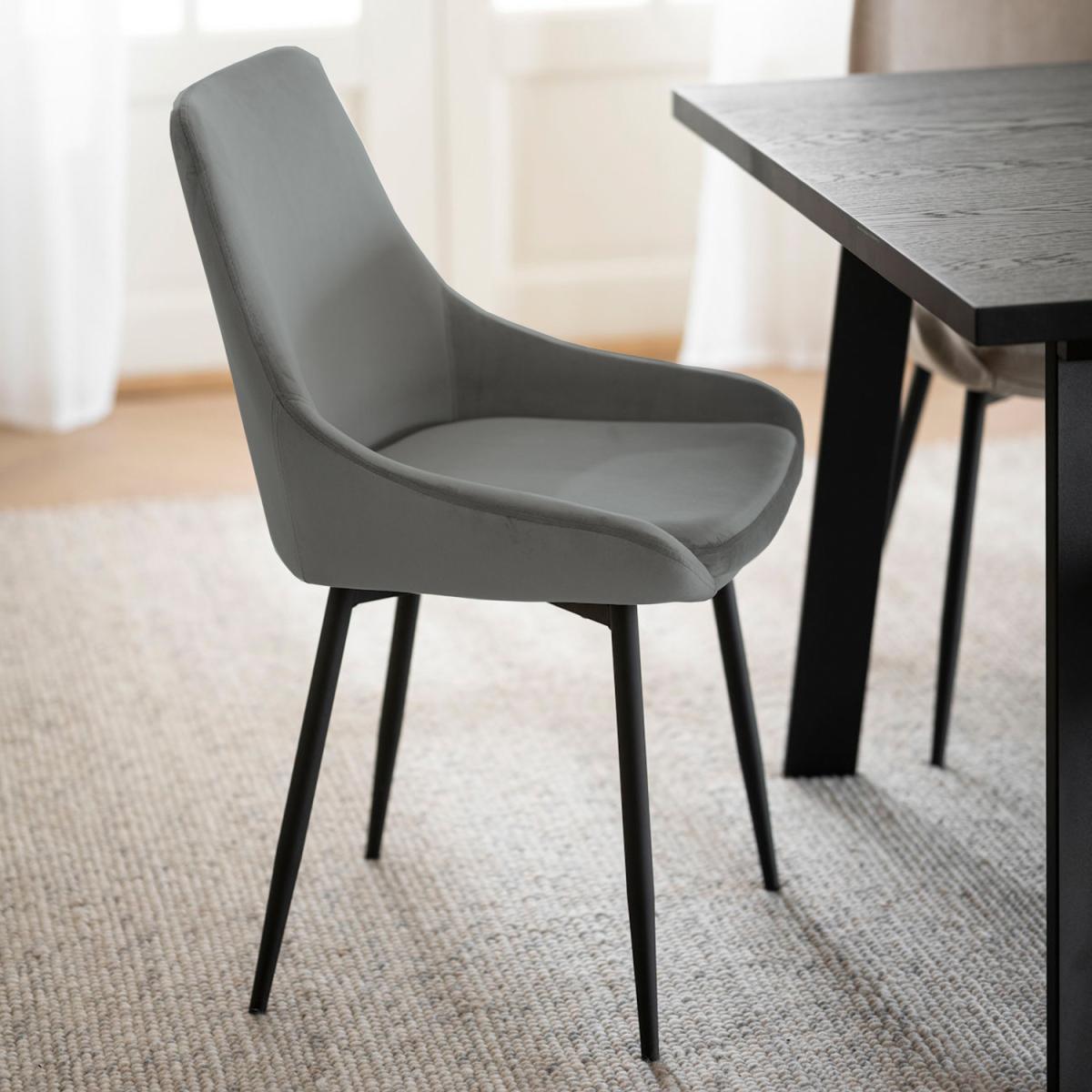 Padded Grey Velvet Dining Chair Set Of 2 With Black Metal Legs - Grey – image 1