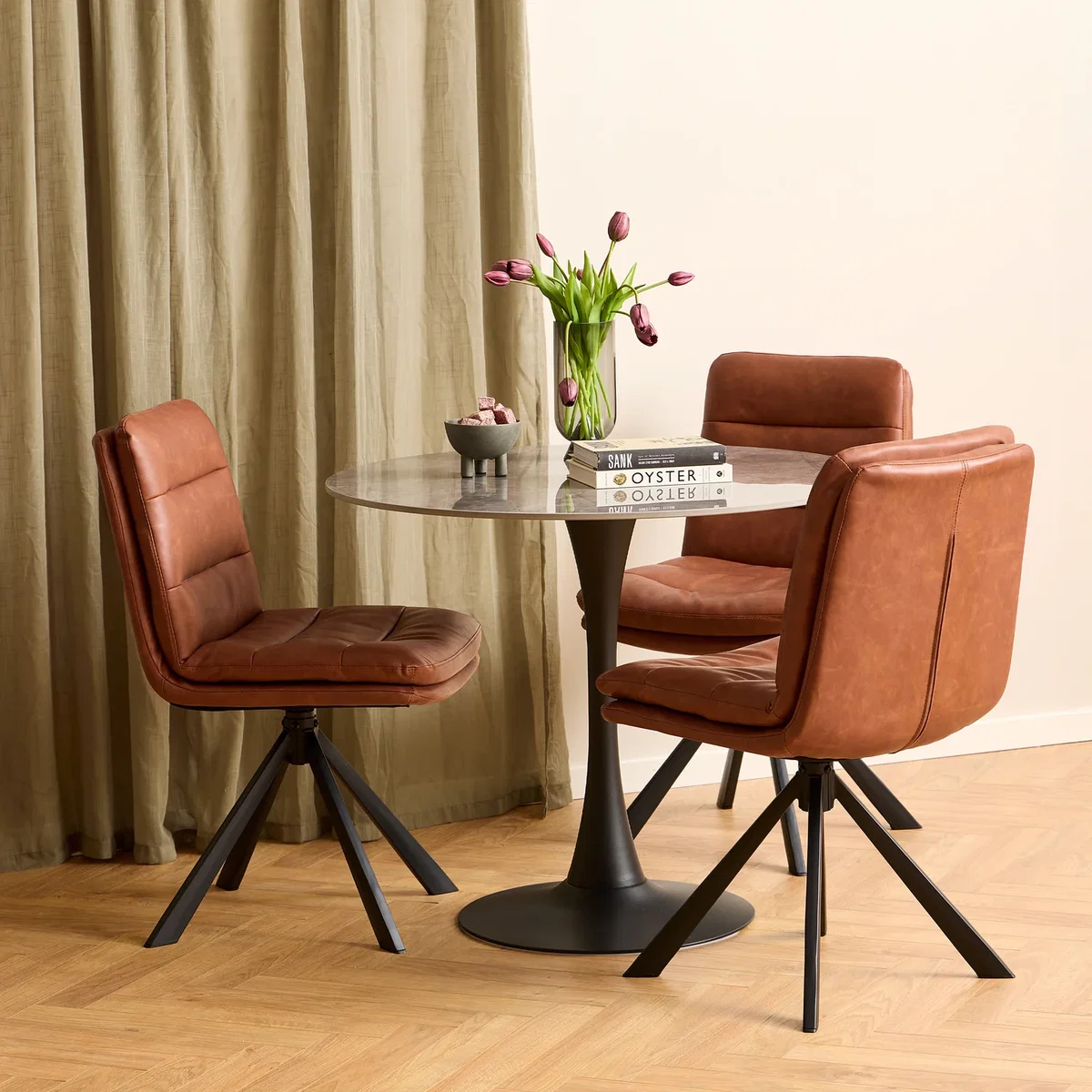 Dean Brandy PU Swivel Dining Chair Set of 2 - Brandy – image 5