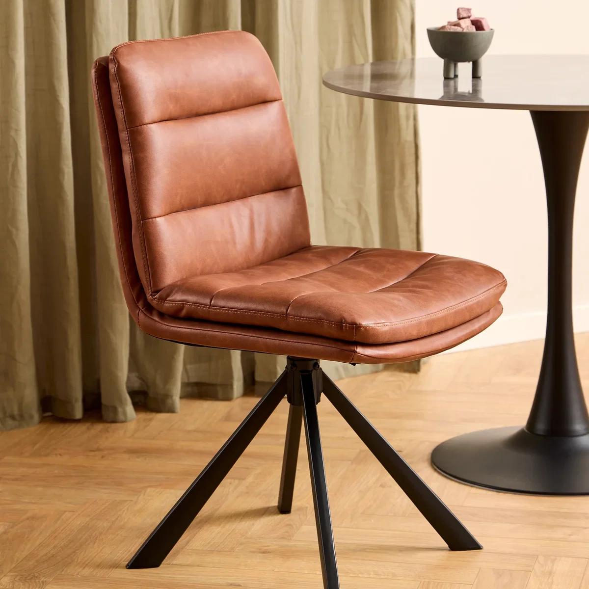 Dean Brandy PU Swivel Dining Chair Set of 2 - Brandy – image 1