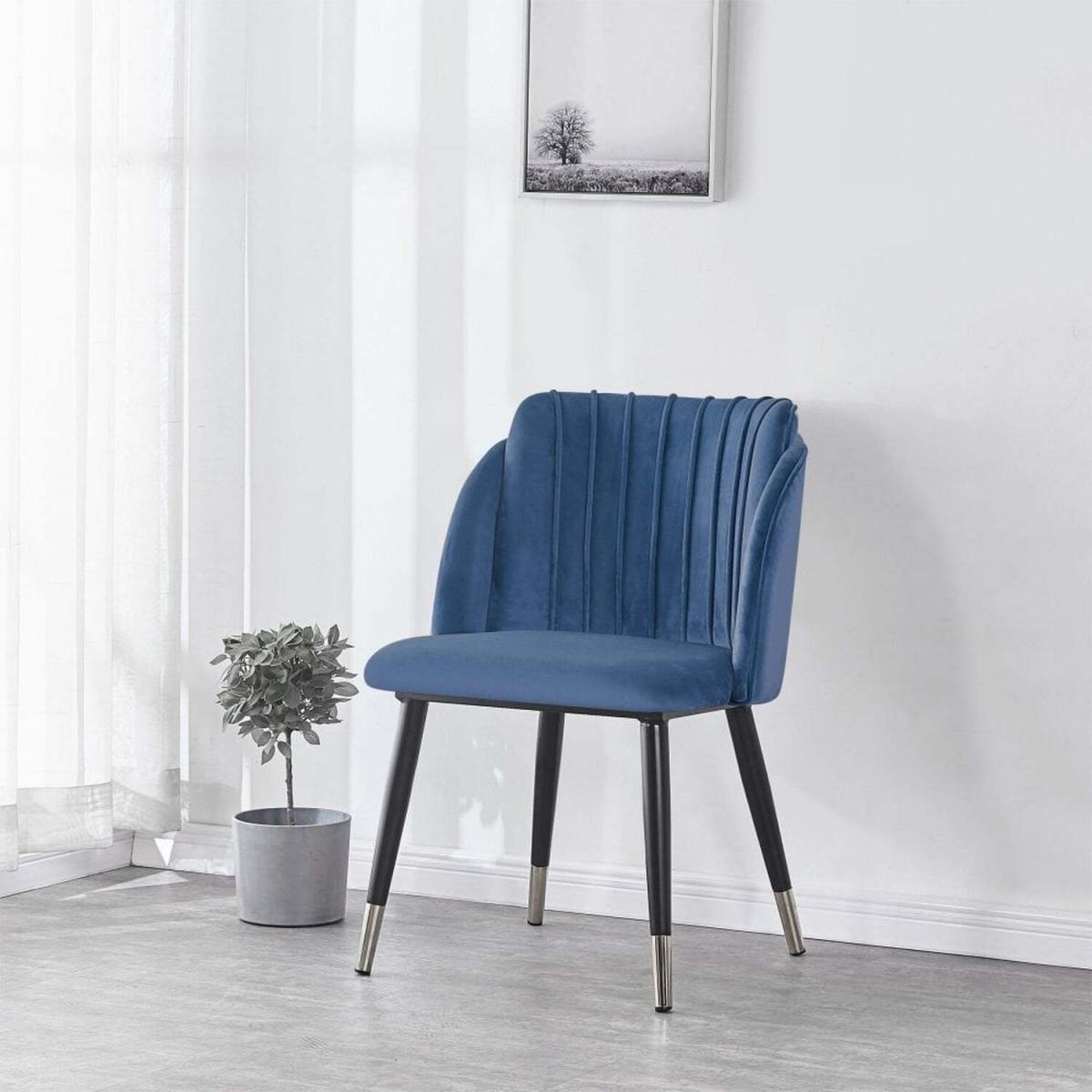 Milano Velvet Dining Chairs Set of 2 - Blue - Silver End Caps / Silver End Caps – image 3