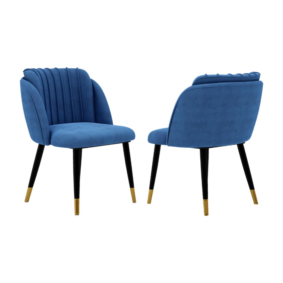 Milano Velvet Dining Chairs Set of 2 - Blue - Silver End Caps / Silver End Caps – image 1