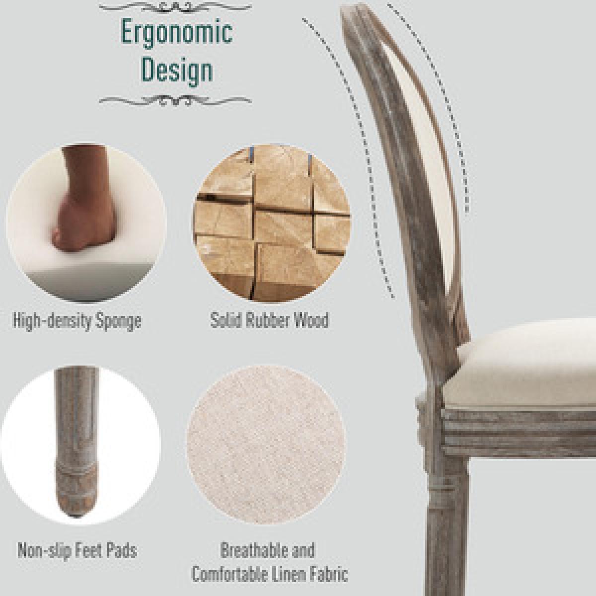 Set of 2 Elegant French Style Dining Chairs with Wooden Frame - Ivory – image 5