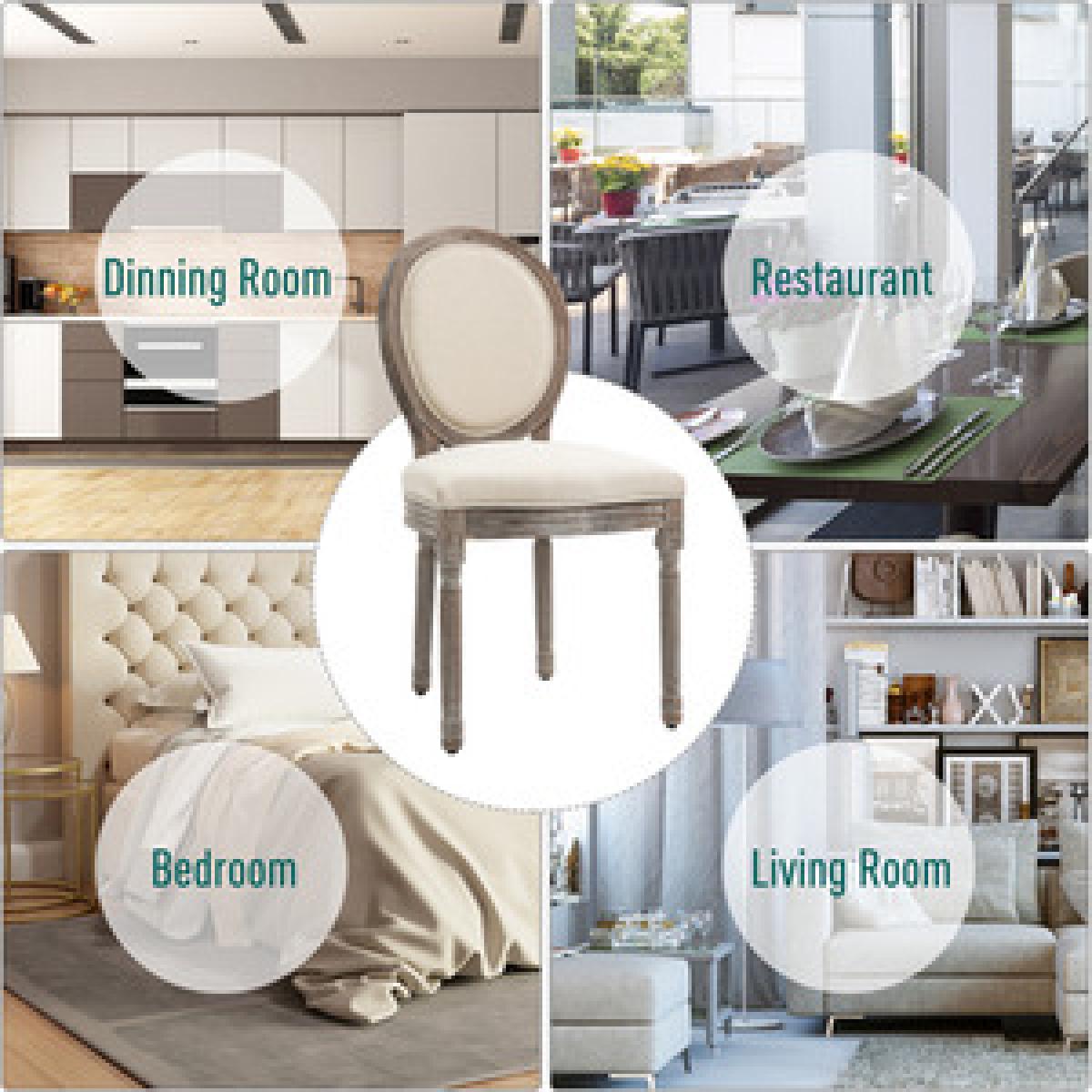 Set of 2 Elegant French Style Dining Chairs with Wooden Frame - Ivory – image 6