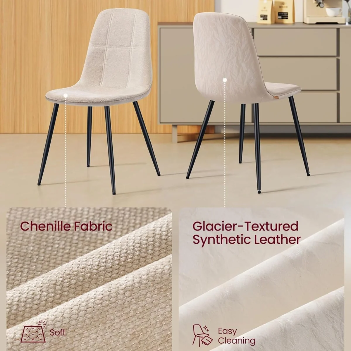 Dining Chairs Set of 4, Modern Upholstered Velvet Kitchen Chairs - White – image 4