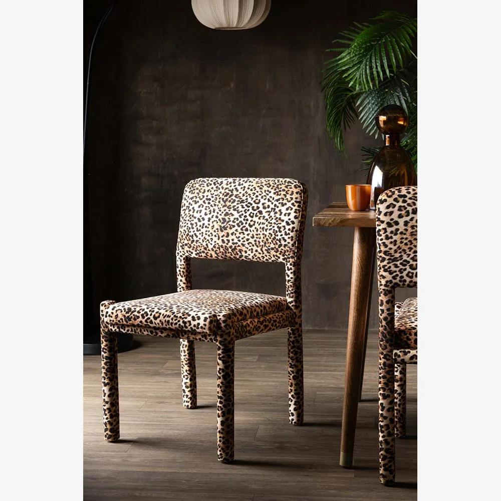 Set Of 2 Signature Leopard Velvet Dining Chairs