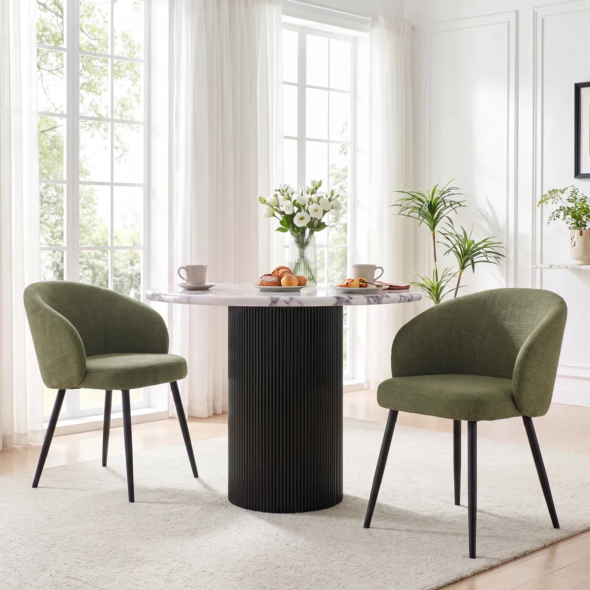 Chunky Weave Fabric Ergonomic Dining Chairs - Green – image 1