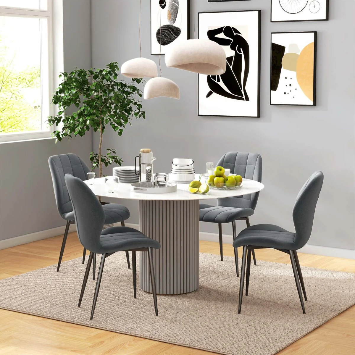 Mavamo Dark Grey Tub Dining Chairs Set of 4 - Soft Flannel Upholstery – image 3