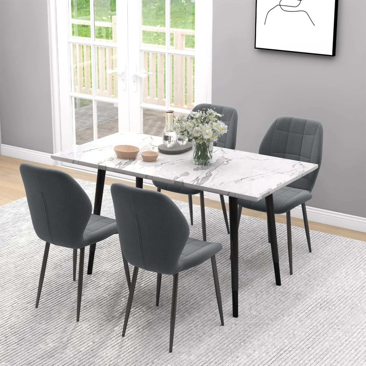 Mavamo Dark Grey Tub Dining Chairs Set of 4 - Soft Flannel Upholstery – image 5