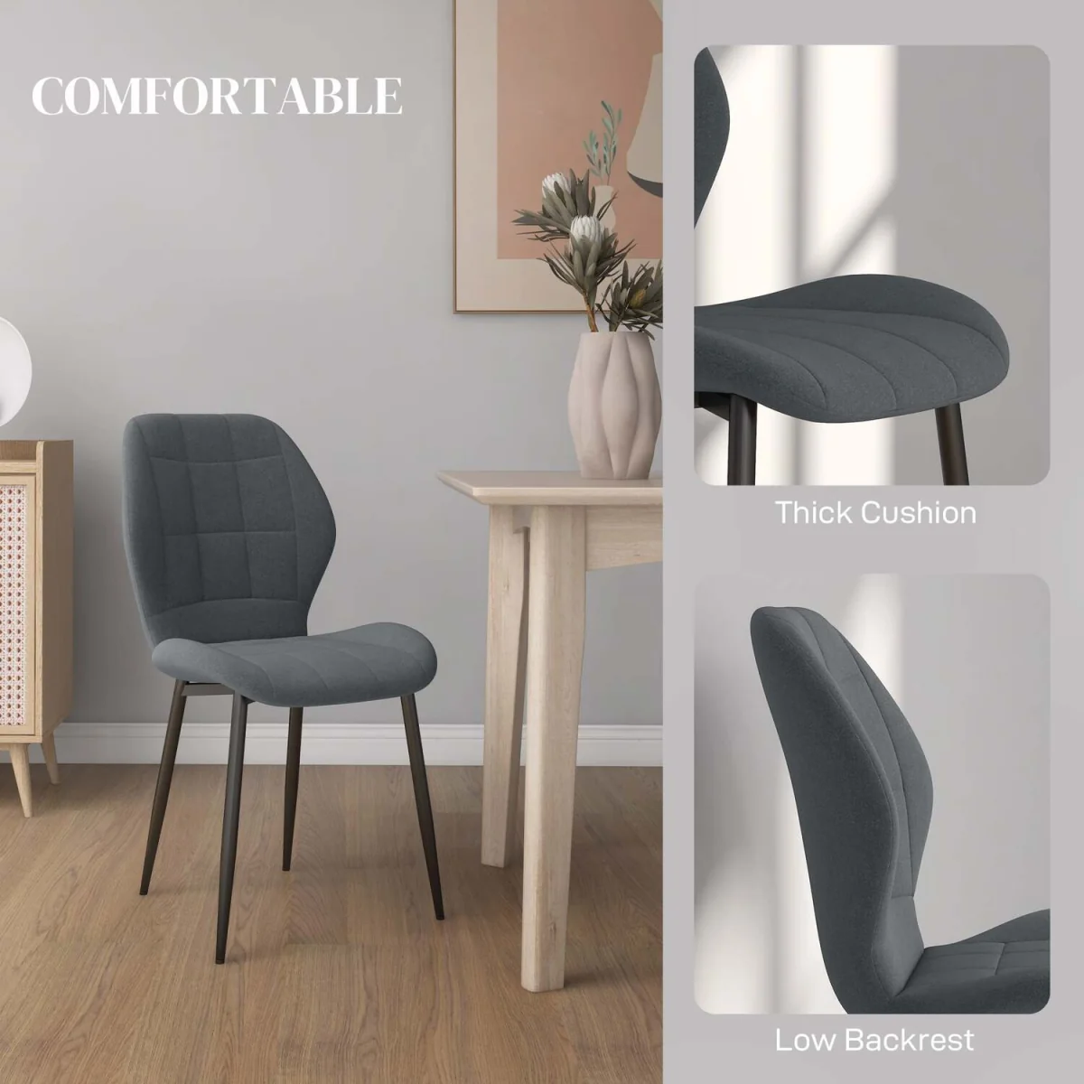 Mavamo Dark Grey Tub Dining Chairs Set of 4 - Soft Flannel Upholstery – image 6