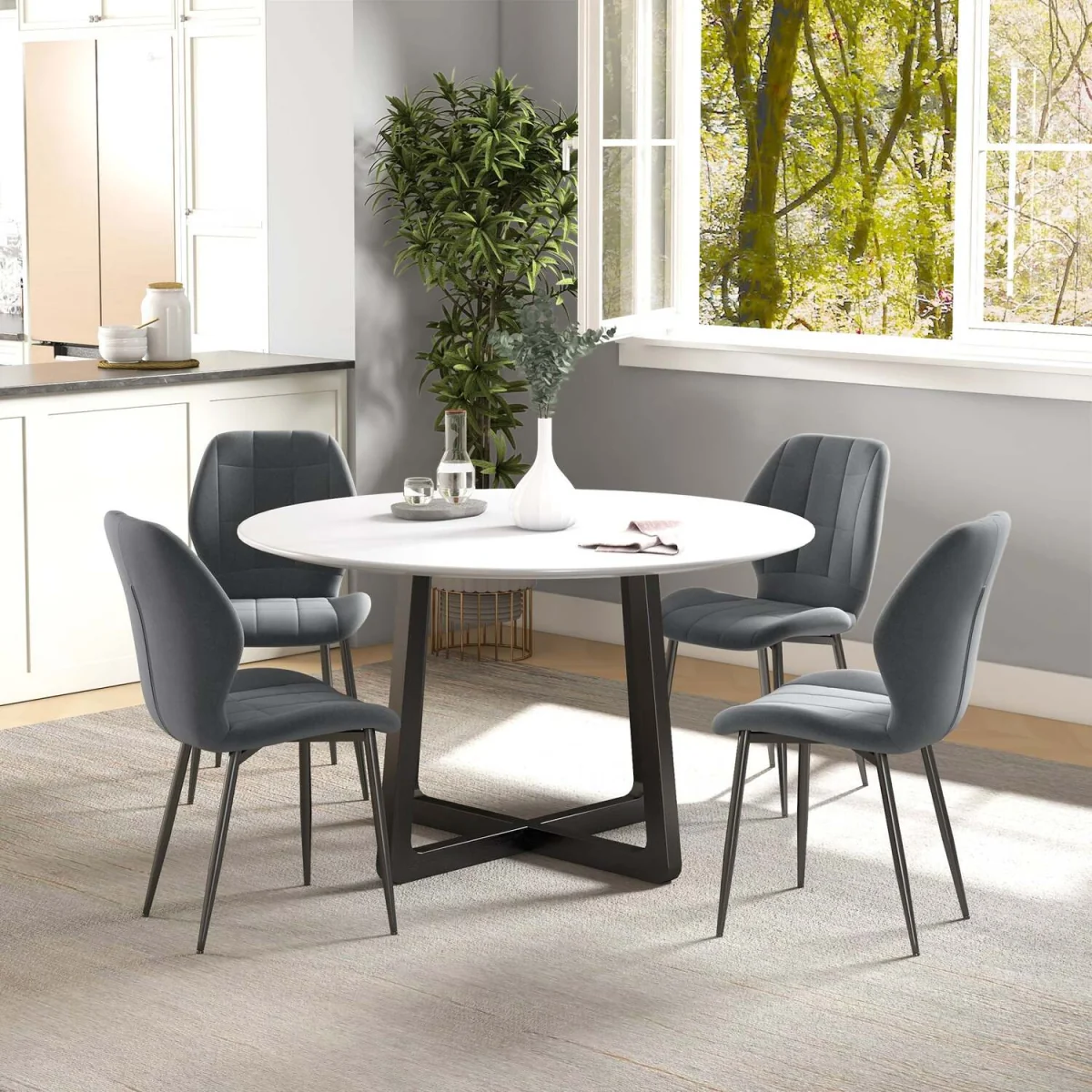 Mavamo Dark Grey Tub Dining Chairs Set of 4 - Soft Flannel Upholstery – image 7