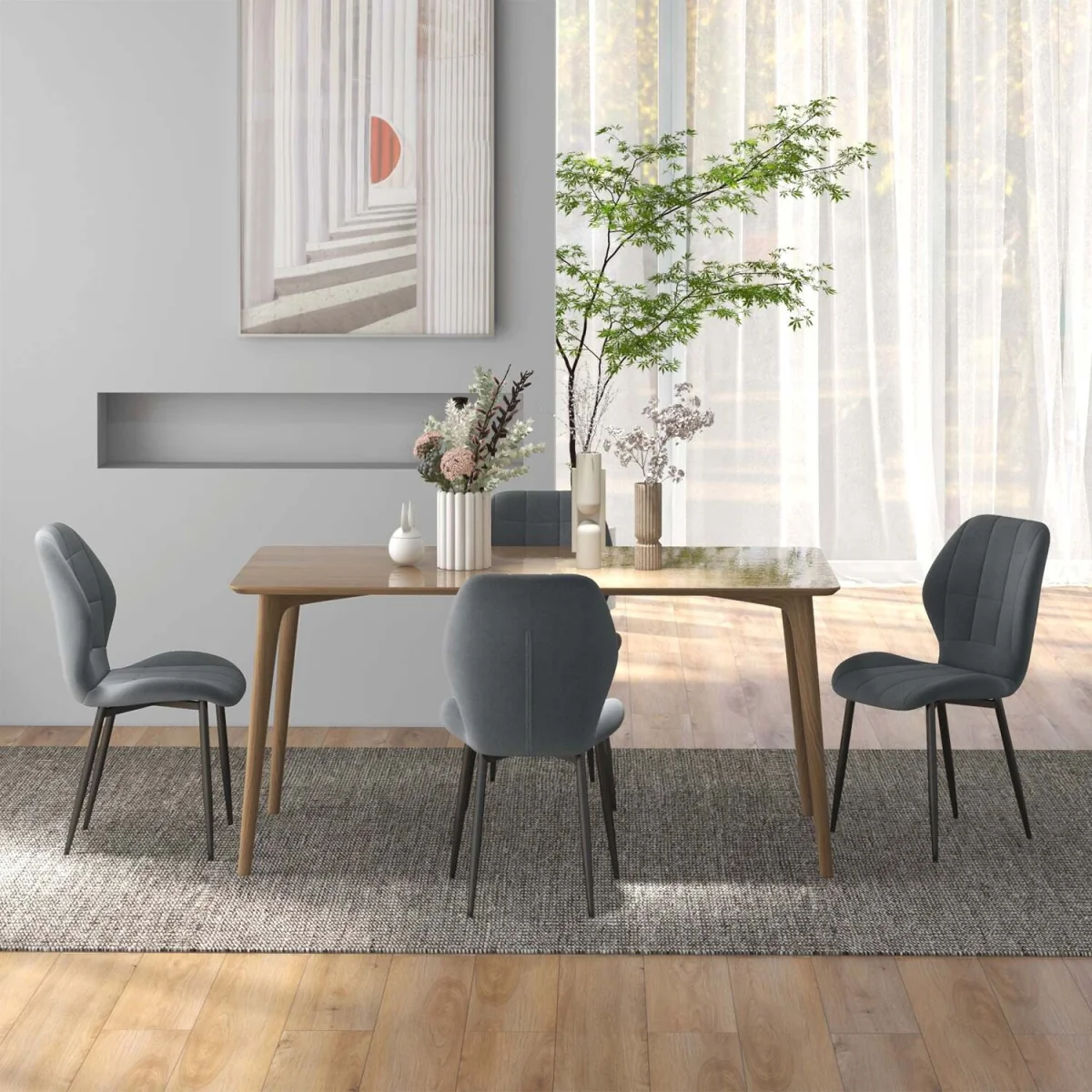 Mavamo Dark Grey Tub Dining Chairs Set of 4 - Soft Flannel Upholstery – image 8