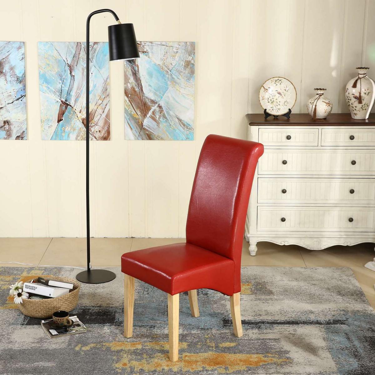 WestWood Faux Leather Roll Top Dinner Wooden Dining Chair - Red – image 2