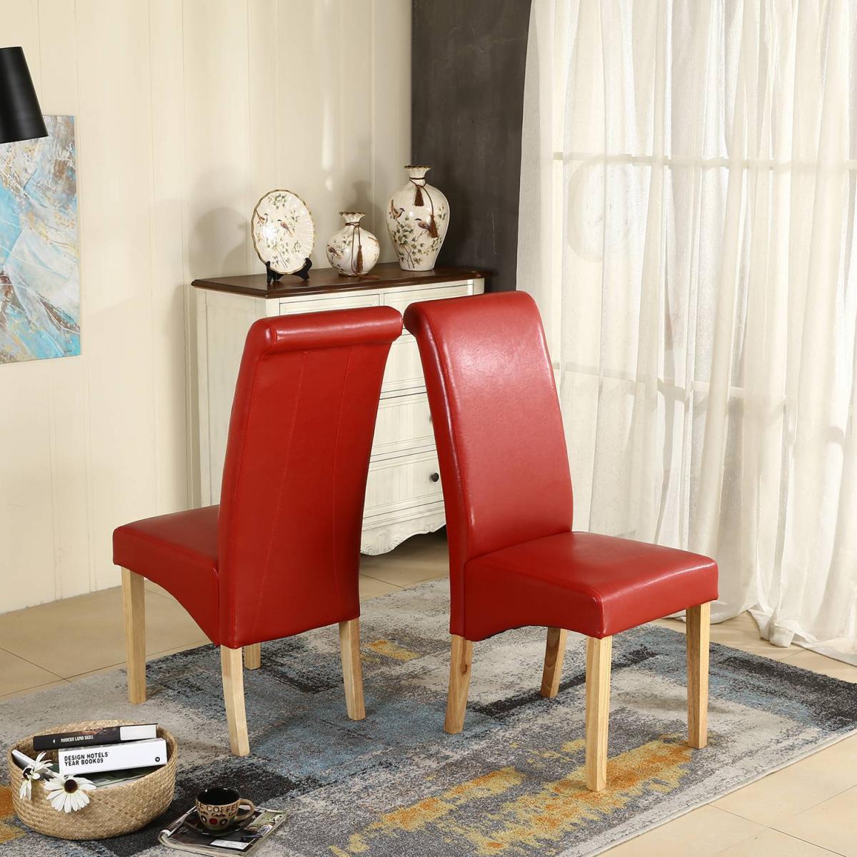 WestWood Faux Leather Roll Top Dinner Wooden Dining Chair - Red – image 12