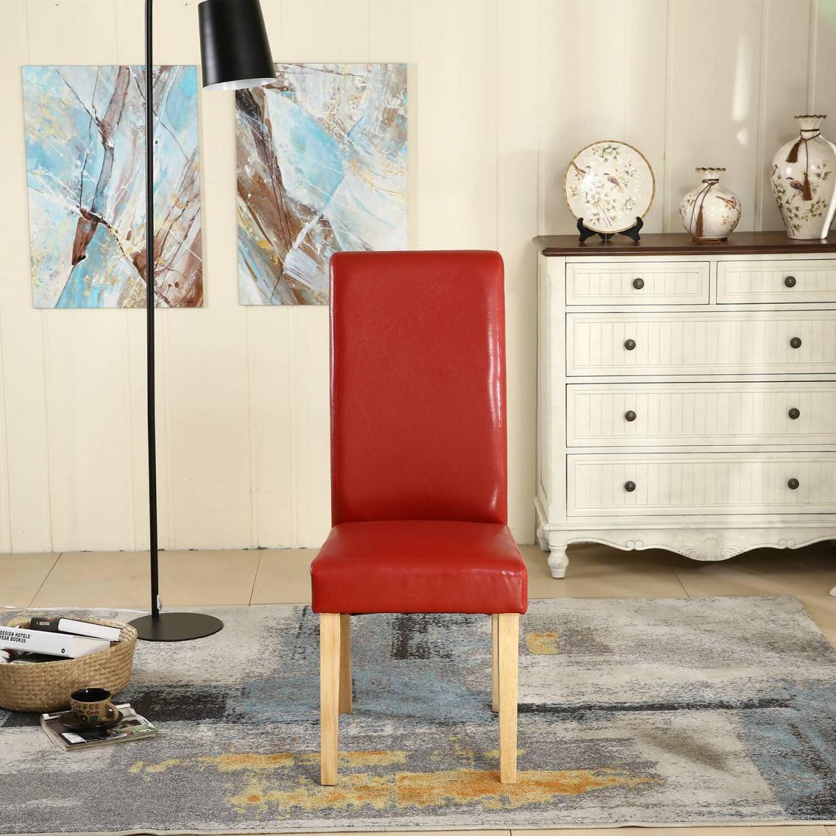 WestWood Faux Leather Roll Top Dinner Wooden Dining Chair - Red – image 3