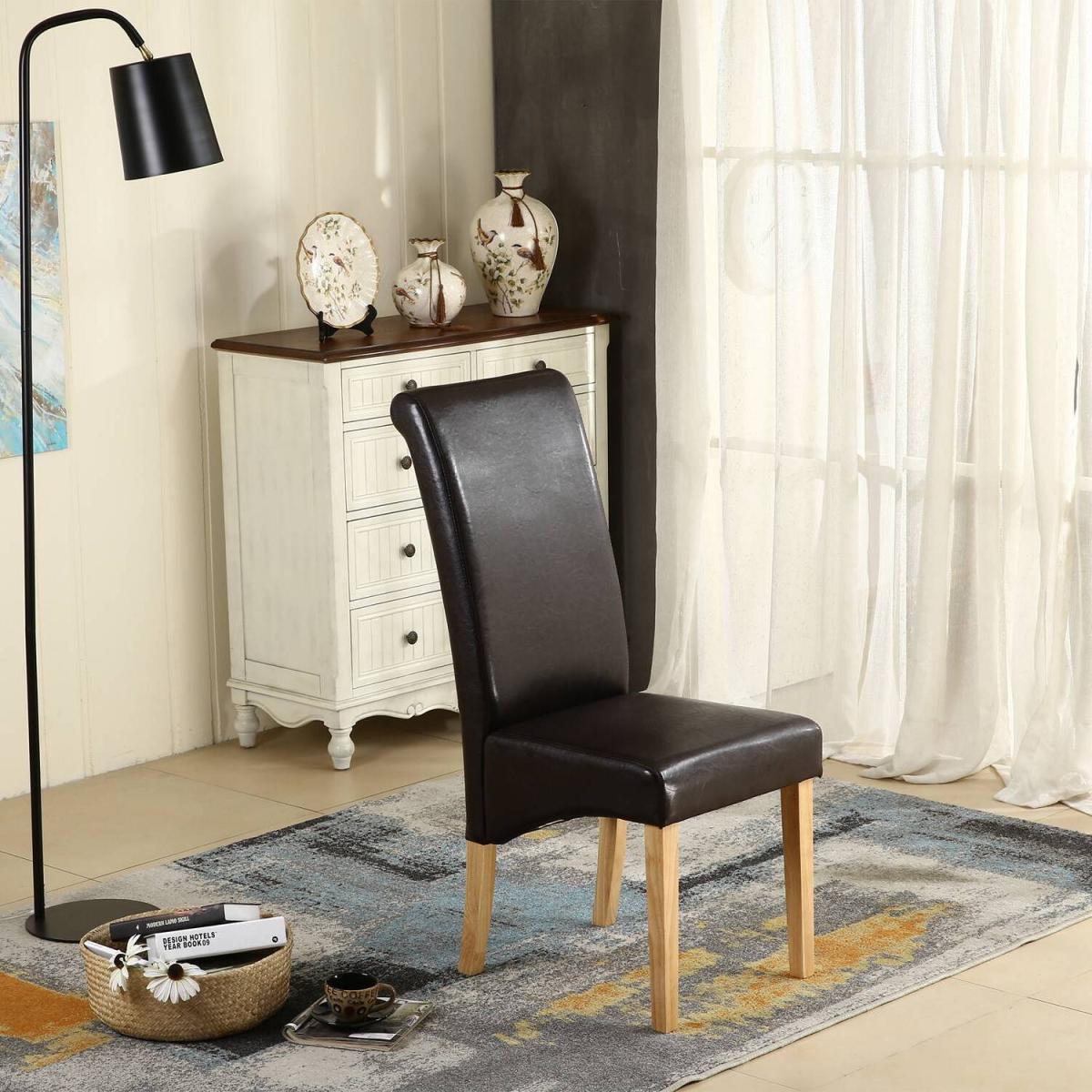 WestWood Faux Leather Roll Top Dinner Wooden Dining Chair - Red – image 22