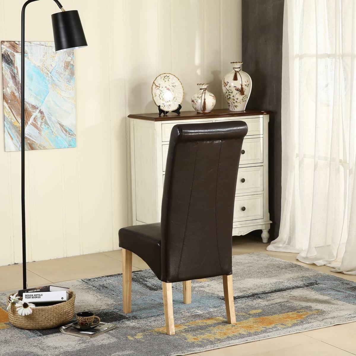 WestWood Faux Leather Roll Top Dinner Wooden Dining Chair - Red – image 25