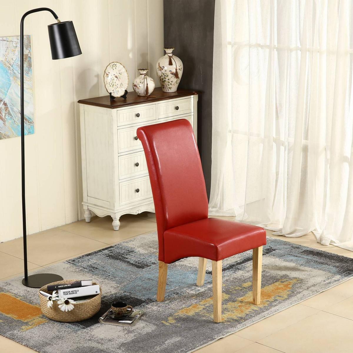 WestWood Faux Leather Roll Top Dinner Wooden Dining Chair - Red – image 4