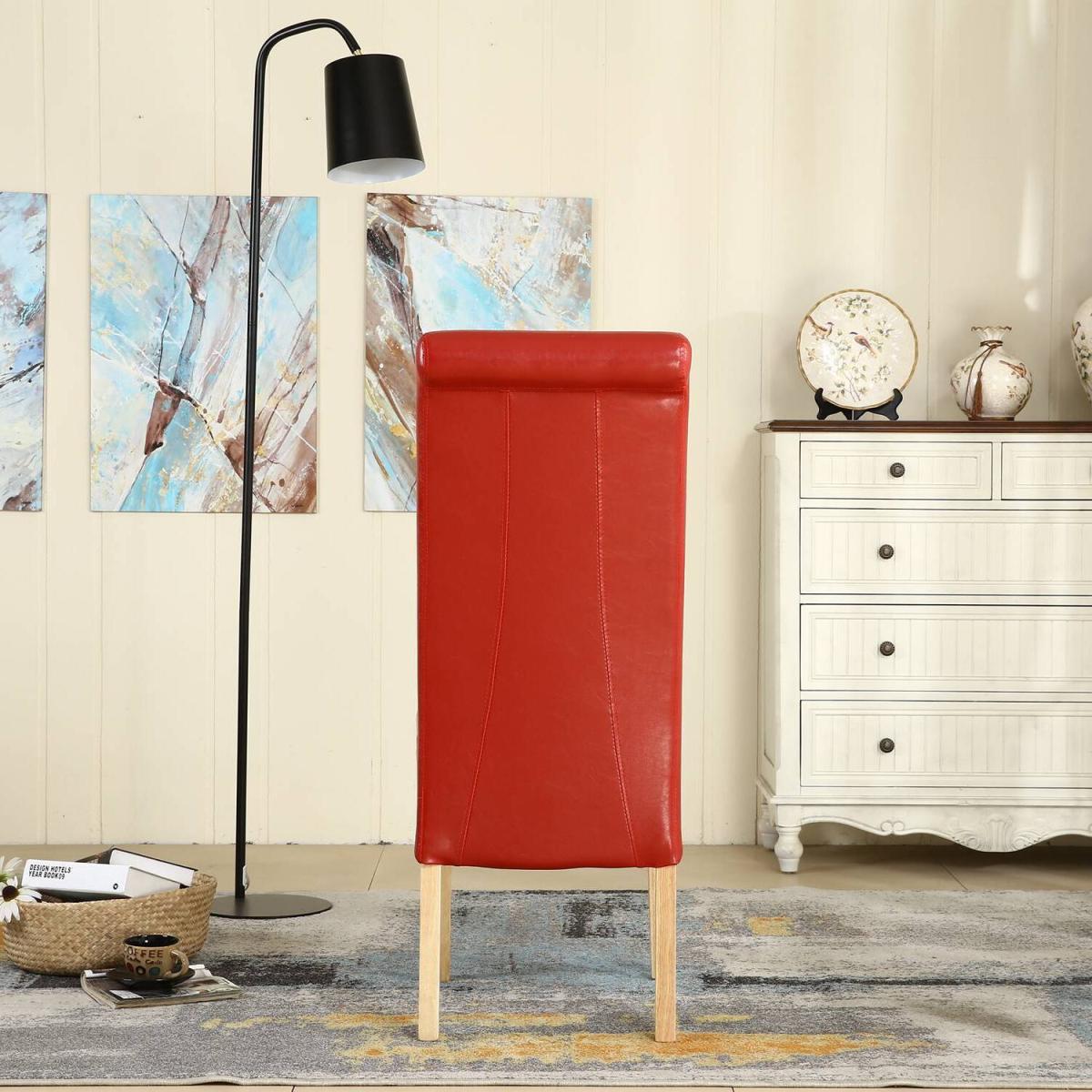 WestWood Faux Leather Roll Top Dinner Wooden Dining Chair - Red – image 5
