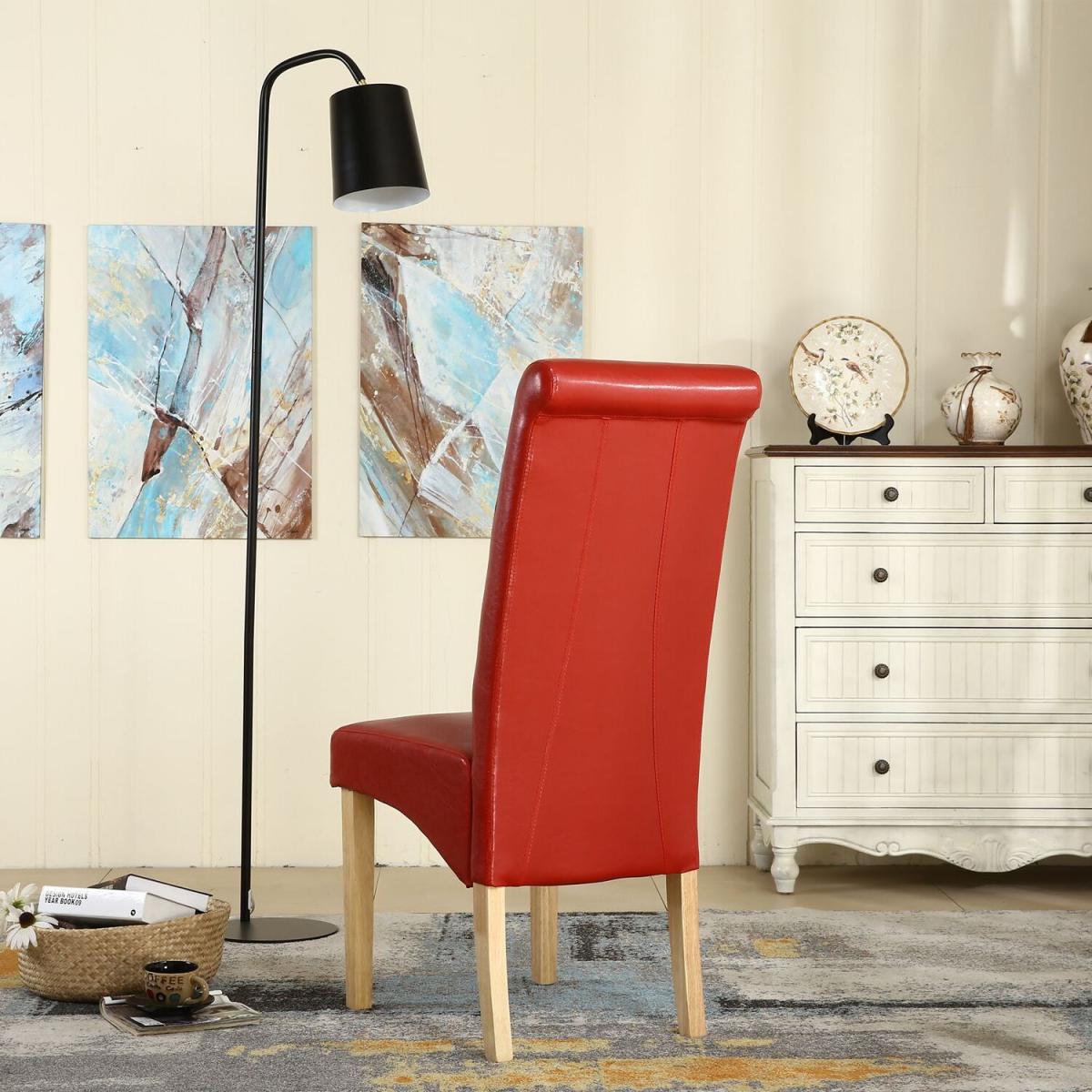 WestWood Faux Leather Roll Top Dinner Wooden Dining Chair - Red – image 6
