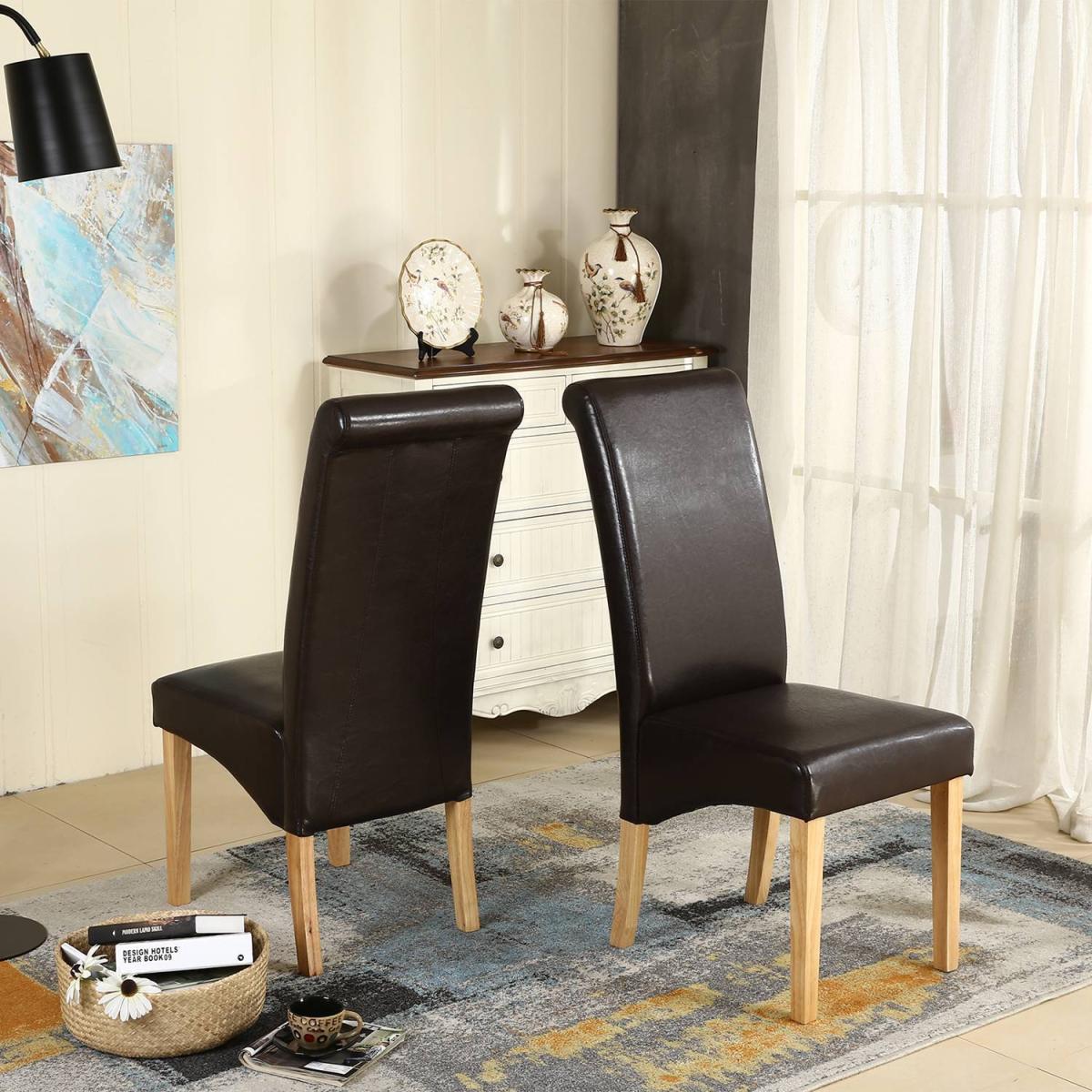 WestWood Faux Leather Roll Top Dinner Wooden Dining Chair - Red – image 9