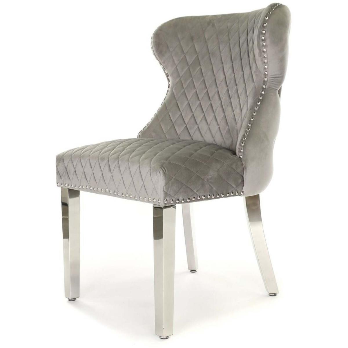 Light Grey Velvet Koko Dining Chair Lion Knocker - Light Grey – image 2