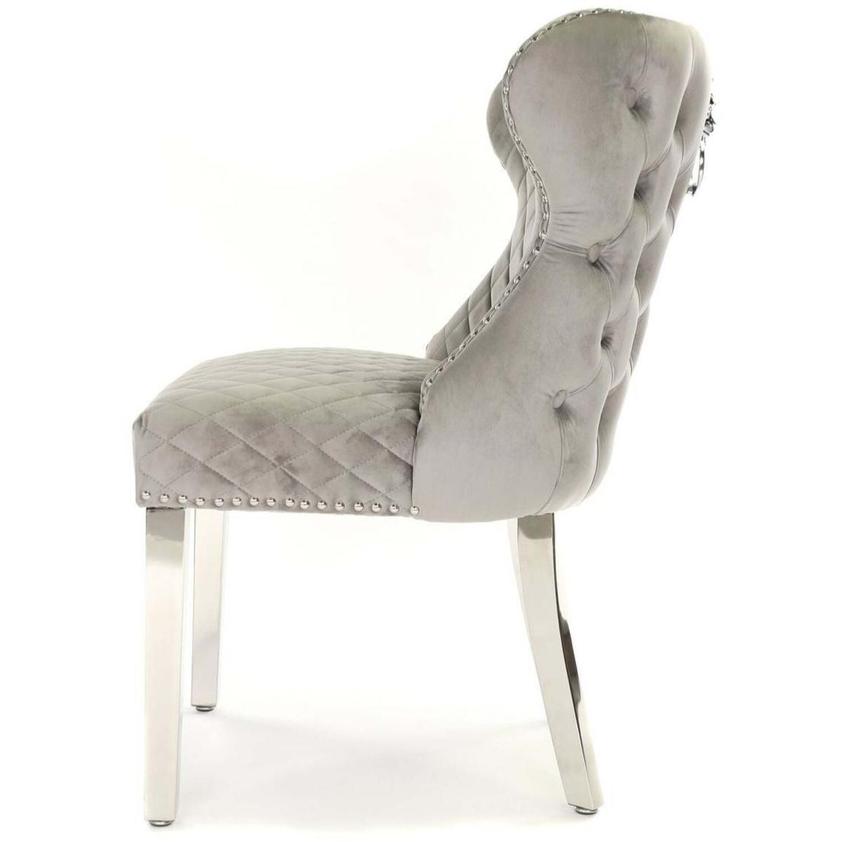 Light Grey Velvet Koko Dining Chair Lion Knocker - Light Grey – image 3