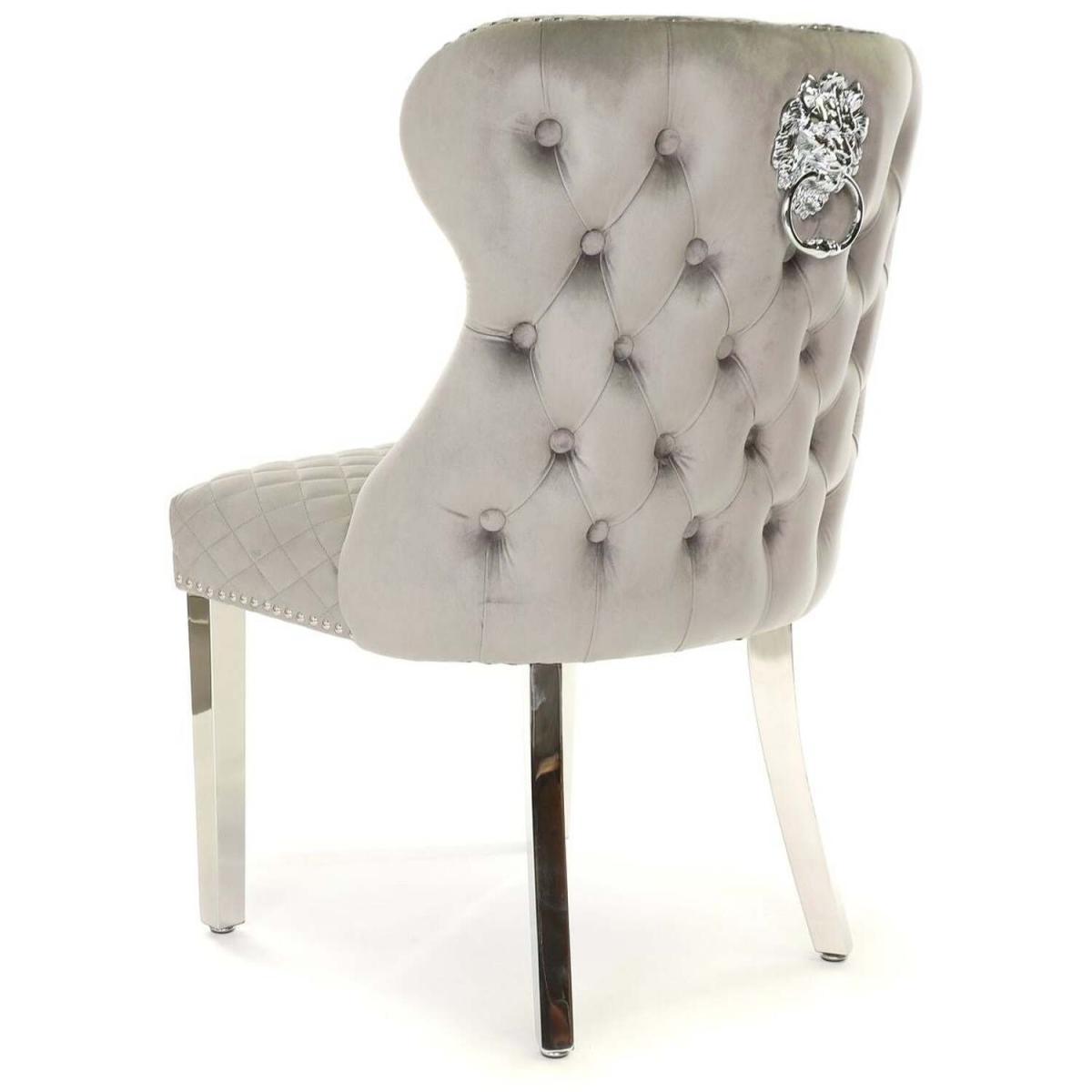 Light Grey Velvet Koko Dining Chair Lion Knocker - Light Grey – image 4