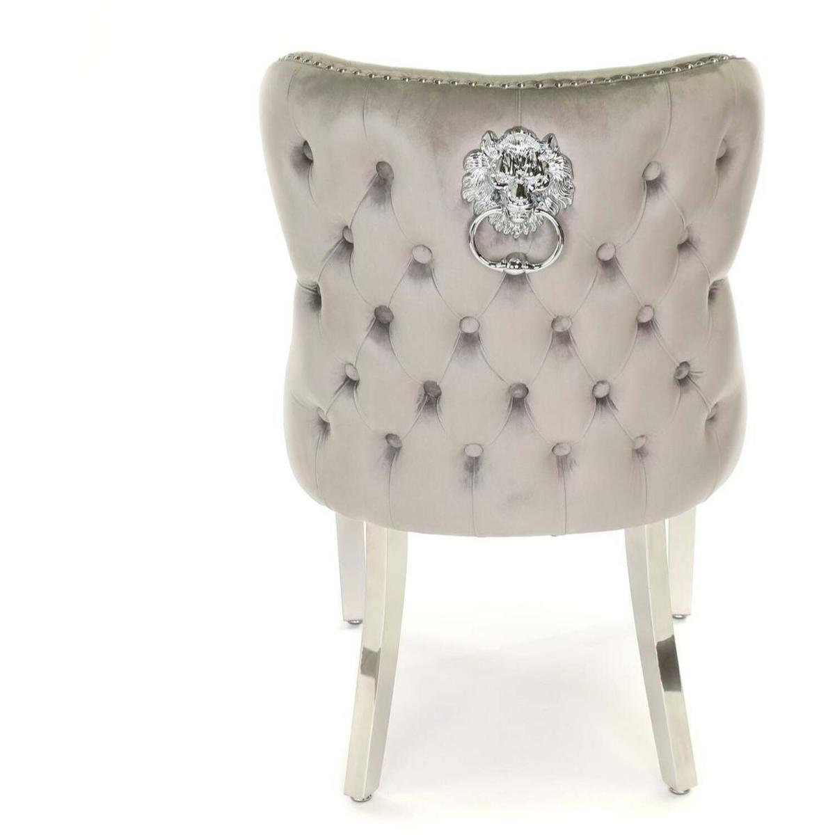 Light Grey Velvet Koko Dining Chair Lion Knocker - Light Grey – image 5