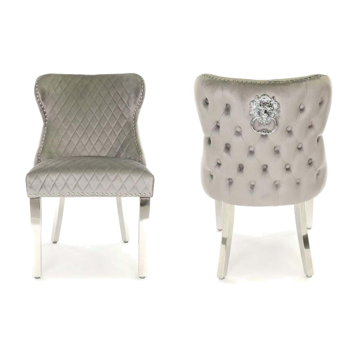 Light Grey Velvet Koko Dining Chair Lion Knocker - Light Grey – image 1