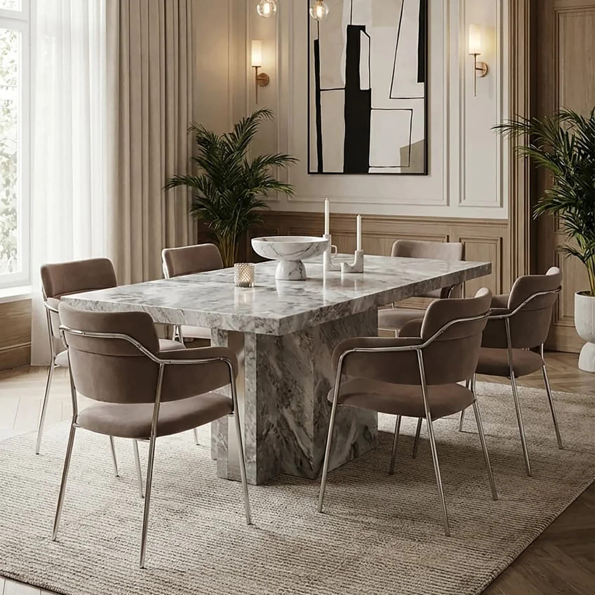 Tamzin Mink Velvet Dining Chair - Silver, Brown – image 3
