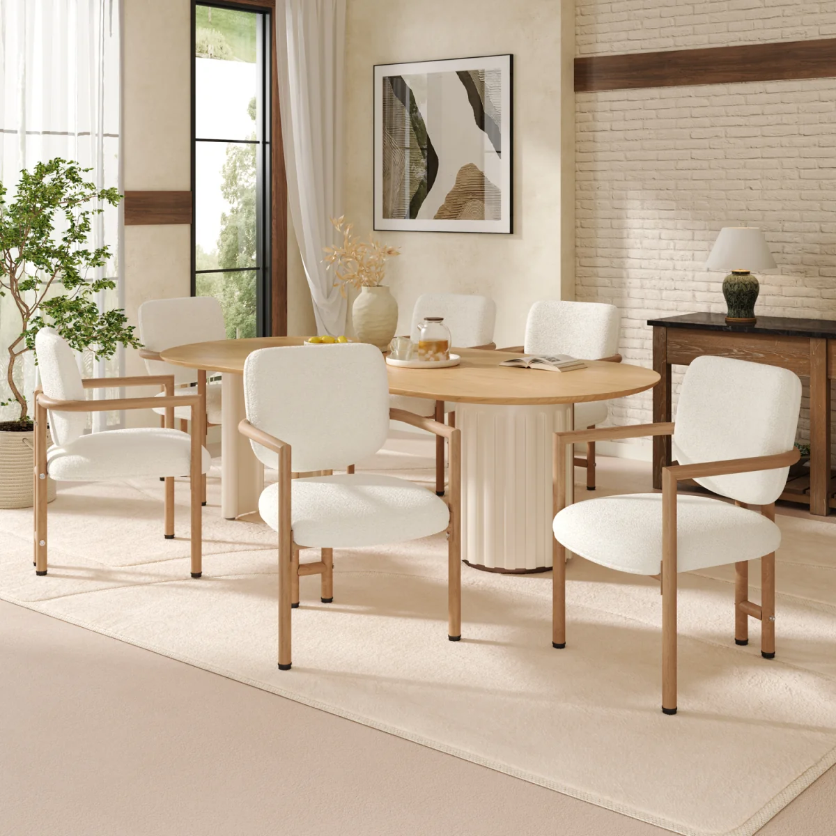 AKA Bouclé Dining Chairs with Metal Legs, Natural Wood Colour, Set of 2 - Natural – image 4