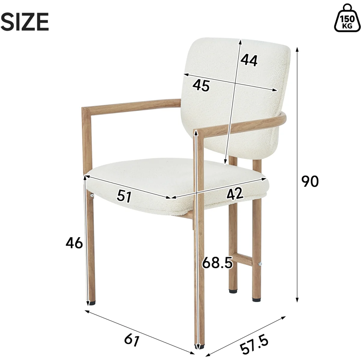 AKA Bouclé Dining Chairs with Metal Legs, Natural Wood Colour, Set of 2 - Natural – image 5