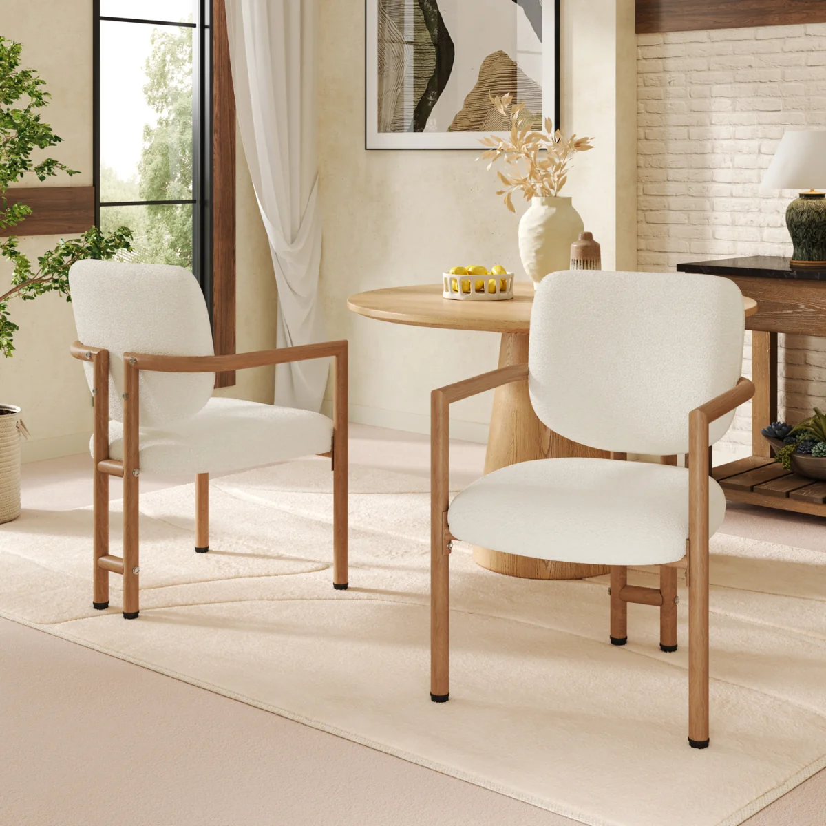 AKA Bouclé Dining Chairs with Metal Legs, Natural Wood Colour, Set of 2 - Natural – image 1