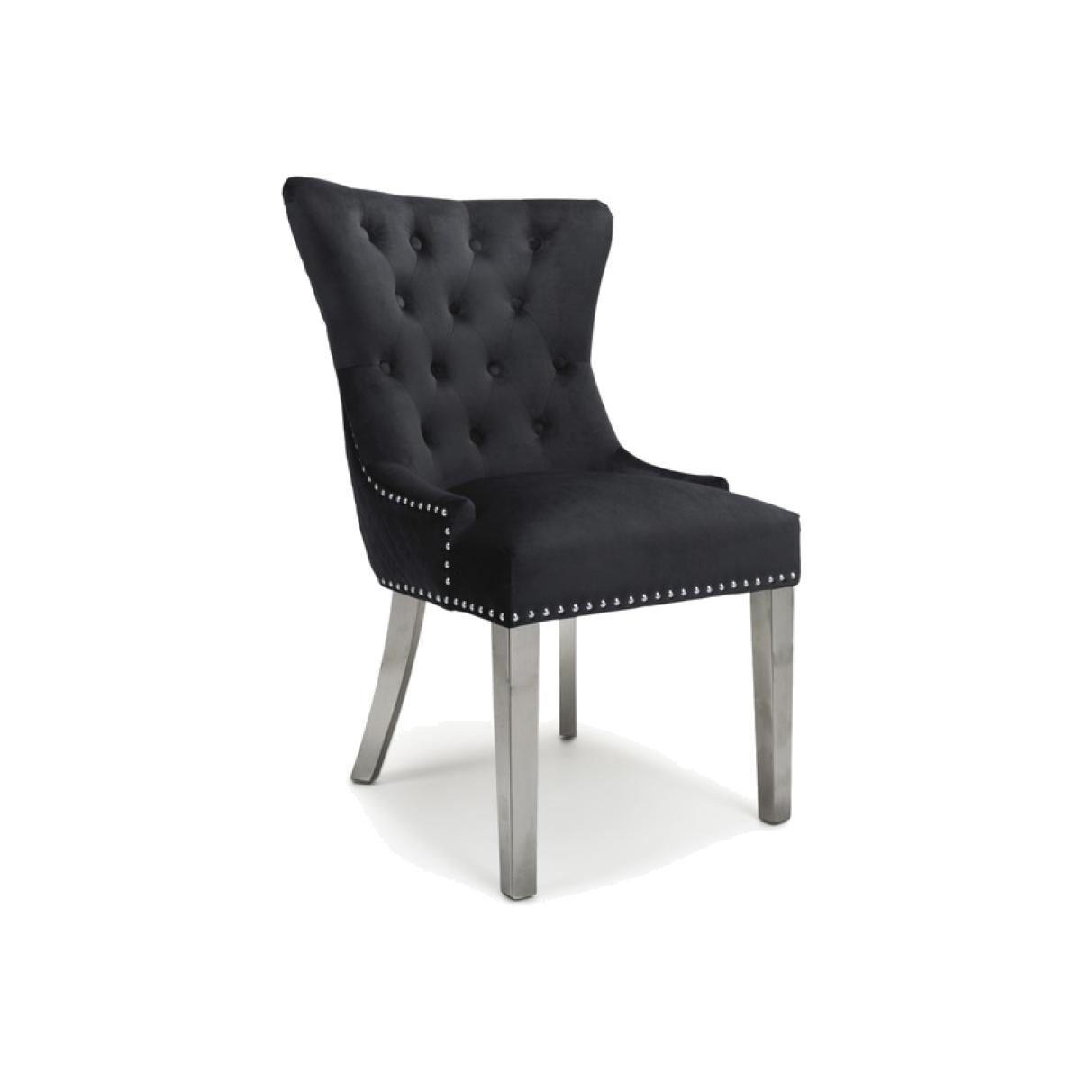 Pair of Lionhead Ring Back Brushed Velvet Black Dining Chairs - Black / Silver legs