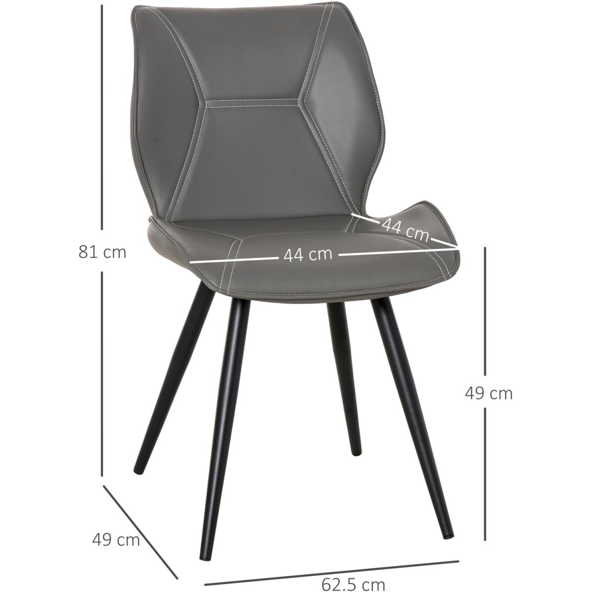 Set of 2 Contrast Stitched PU Leather Dining Chairs - Grey – image 2