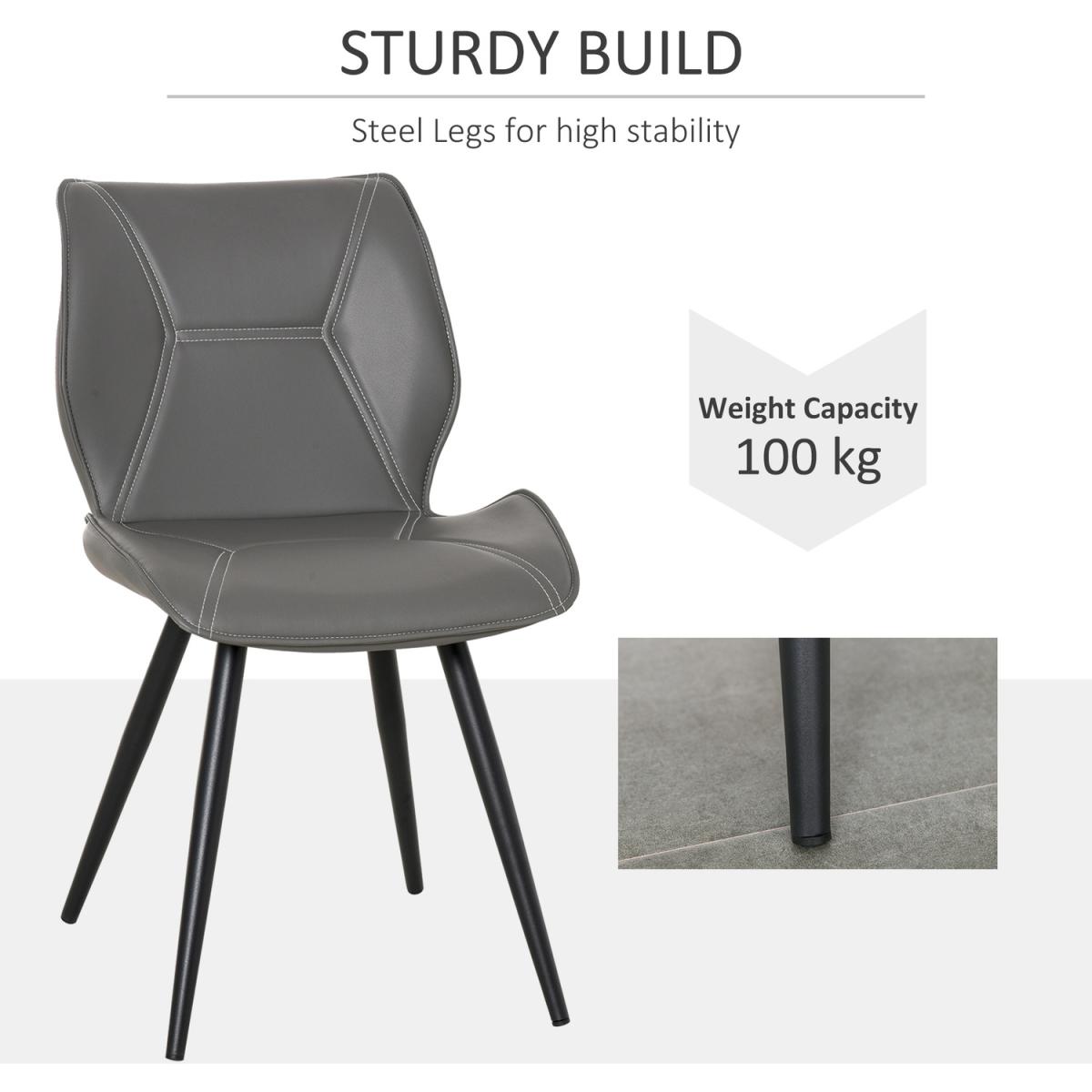 Set of 2 Contrast Stitched PU Leather Dining Chairs - Grey – image 3