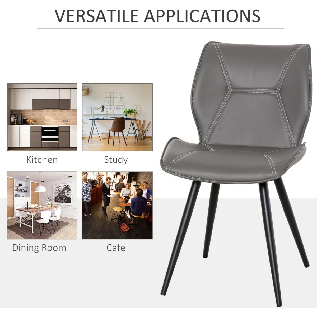 Set of 2 Contrast Stitched PU Leather Dining Chairs - Grey – image 5