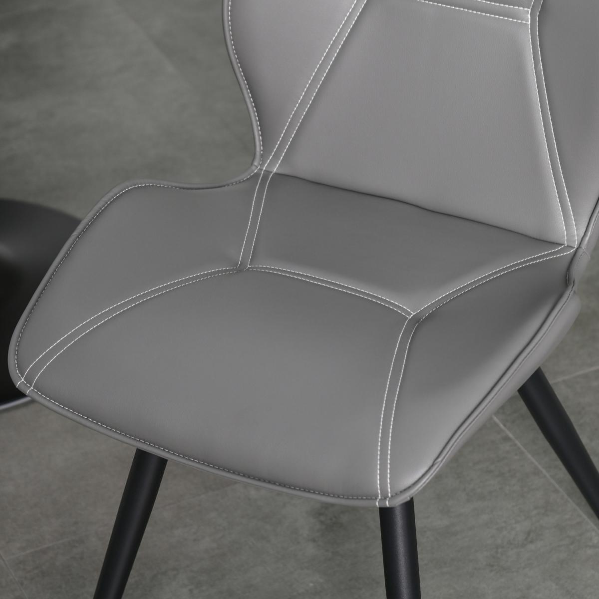 Set of 2 Contrast Stitched PU Leather Dining Chairs - Grey – image 8
