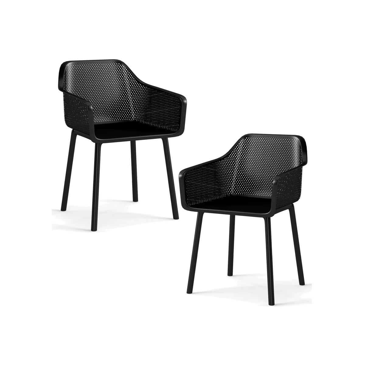 Set of 2 Modern Plastic Dining Chairs - Black