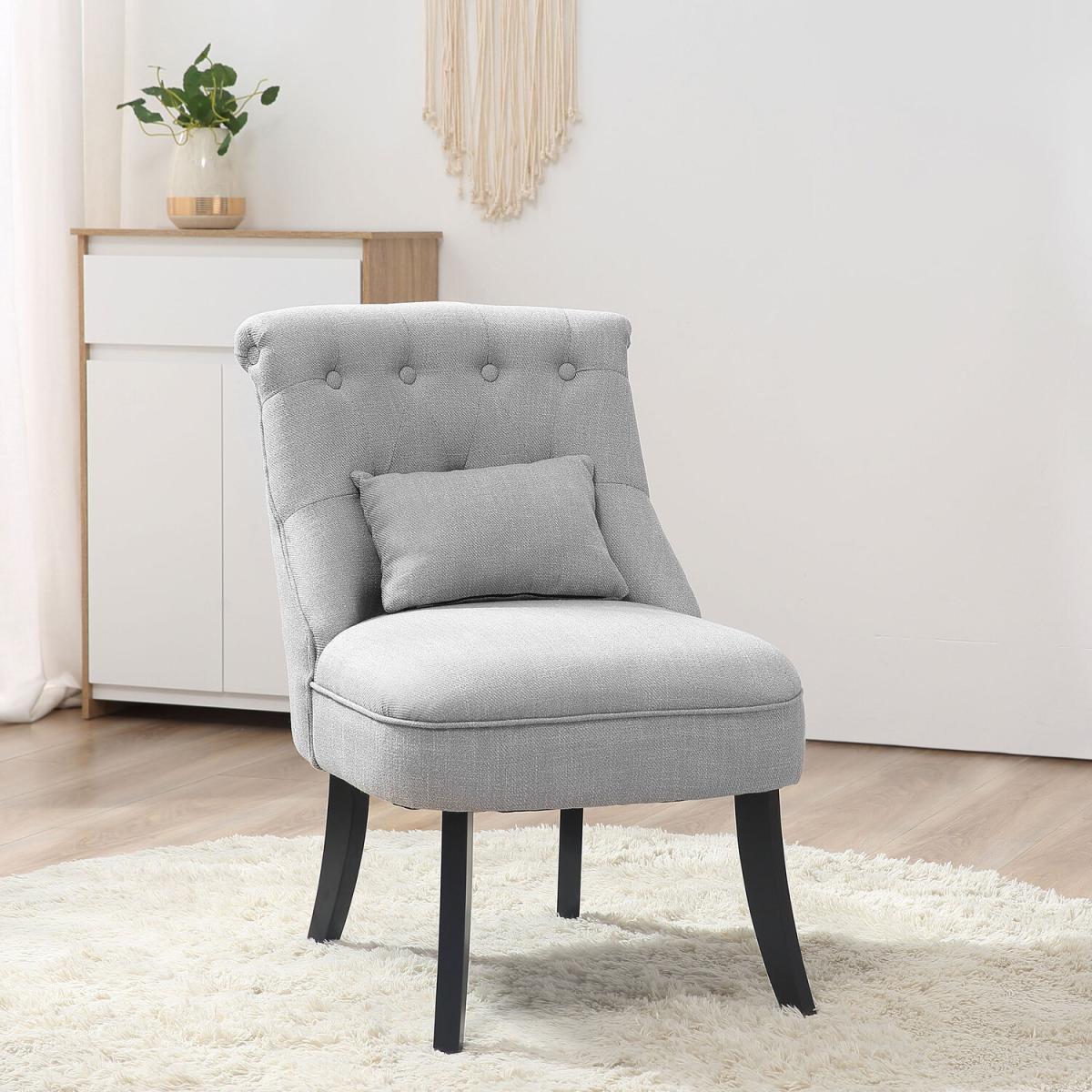 Fabric Single Sofa Dining Chair with Pillow - Grey – image 2