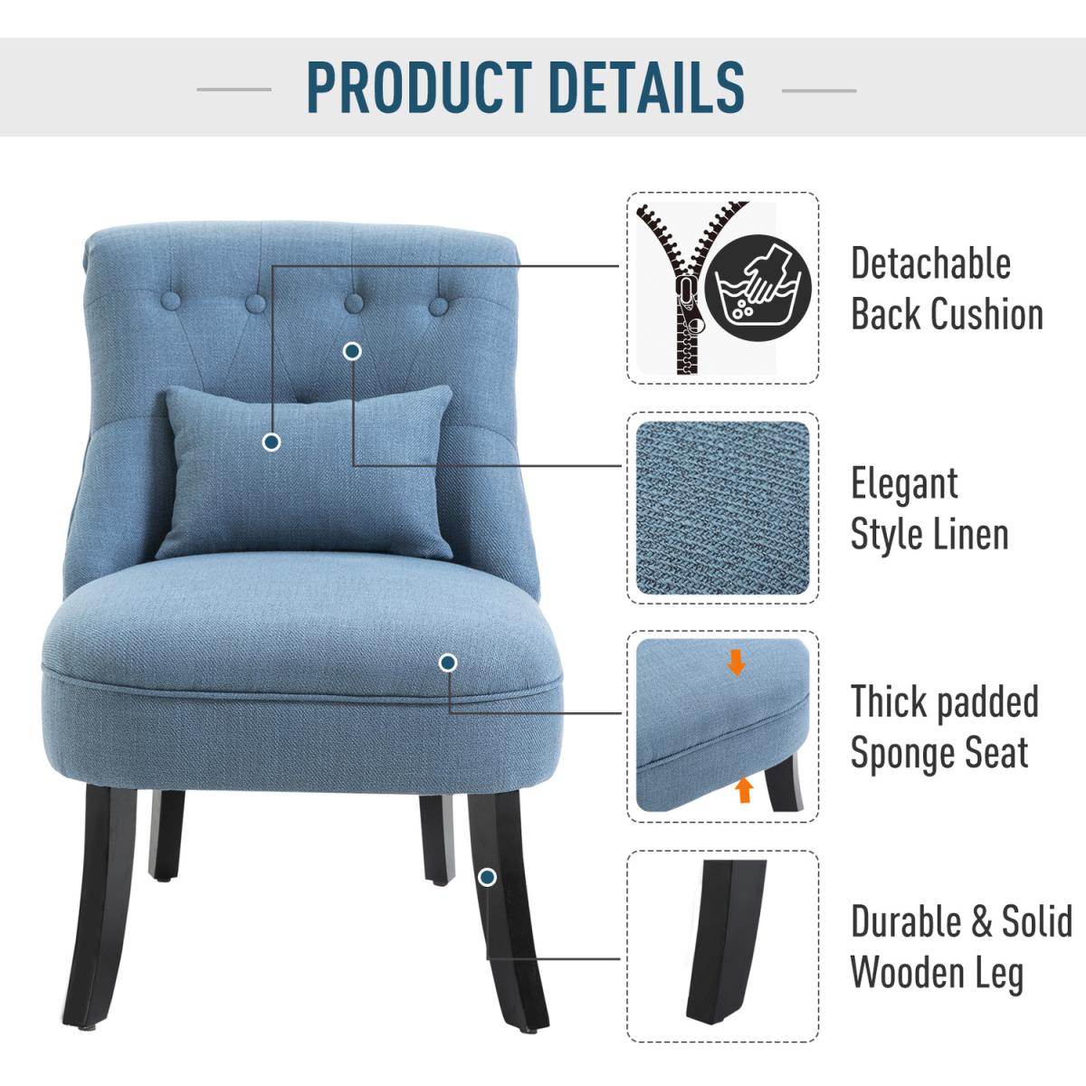 Fabric Single Sofa Dining Chair with Pillow - Grey – image 11