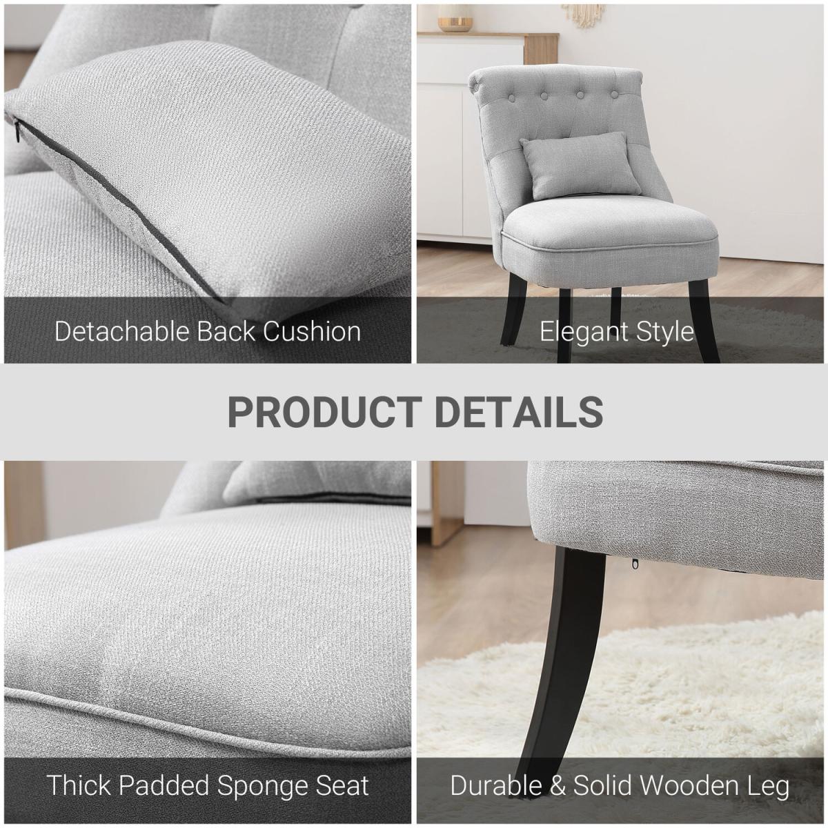 Fabric Single Sofa Dining Chair with Pillow - Grey – image 4