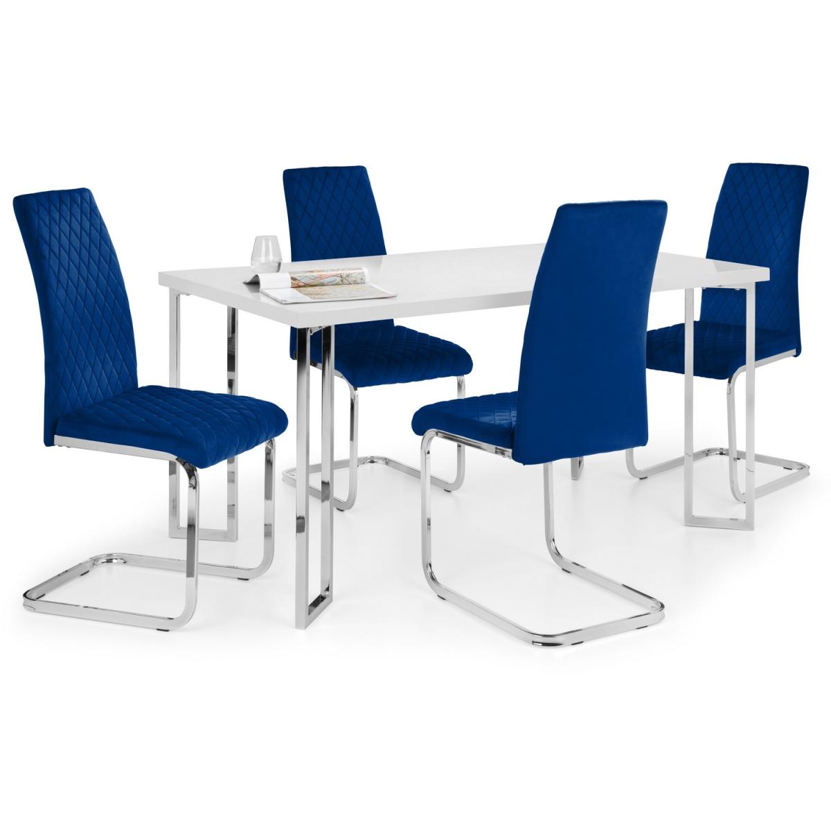 Set Of 4 Calabria Velvet Cantilever Chairs - Blue - Blue – image 2