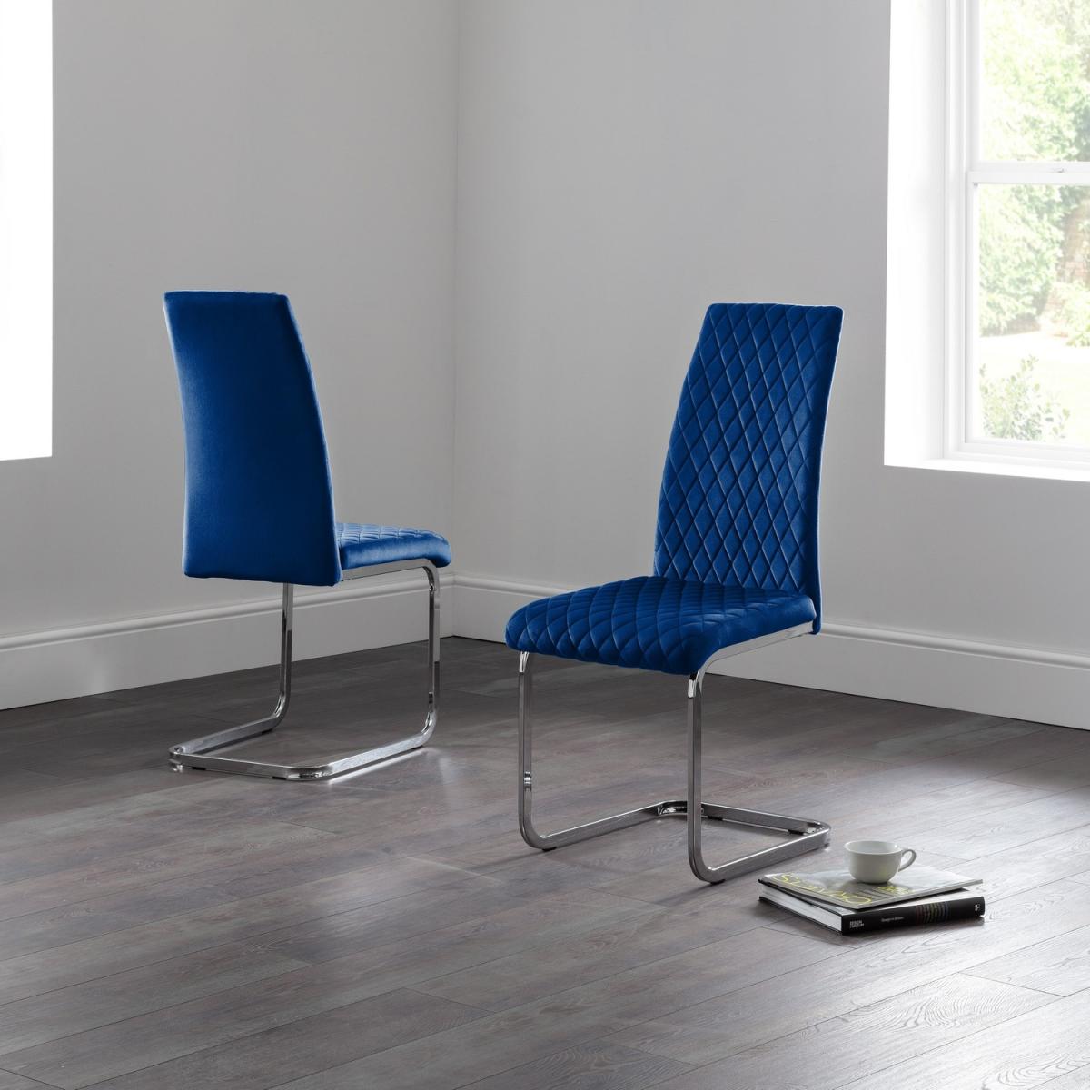 Set Of 4 Calabria Velvet Cantilever Chairs - Blue - Blue – image 4