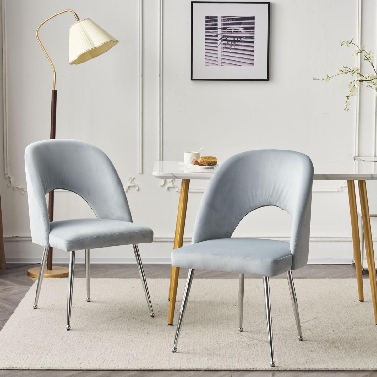 Velvet Upholstered Kitchen Dining Chairs with Loop Design Backrest - Pink / 2