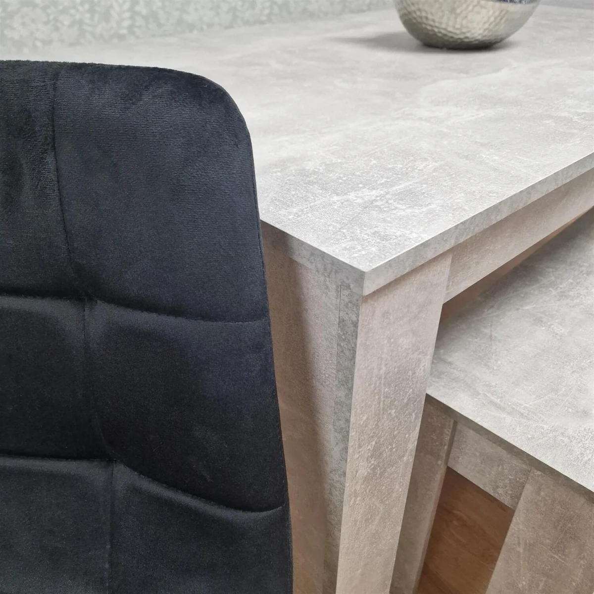 Dining Table with 2 Black Velvet Chairs and 2 Stone Grey Benches Modern Dining Room Furniture Set - Grey – image 6