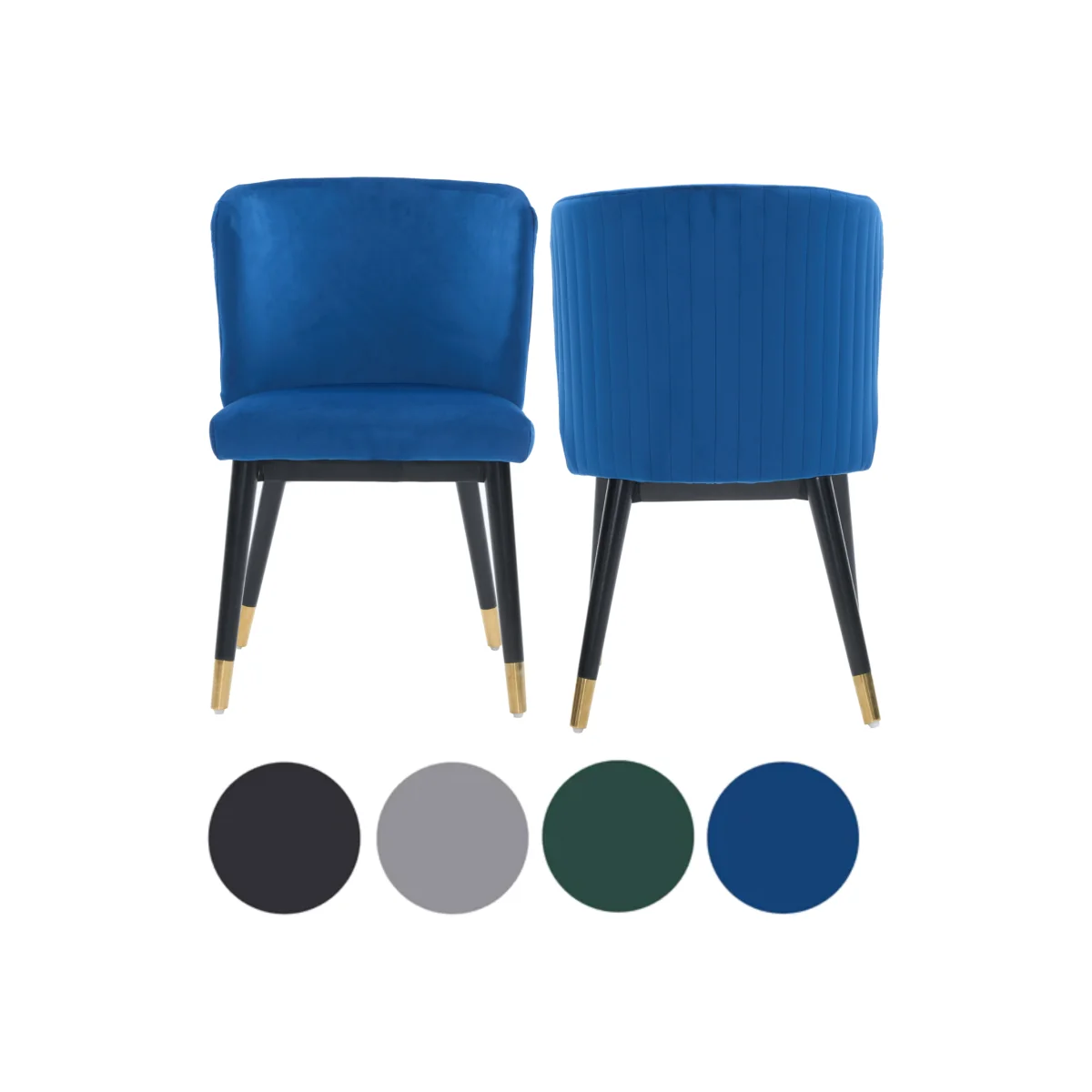2PCs Sofina Modern Velvet Dining Chairs with Tufted Back, Wooden Frame Gold Tips - Blue
