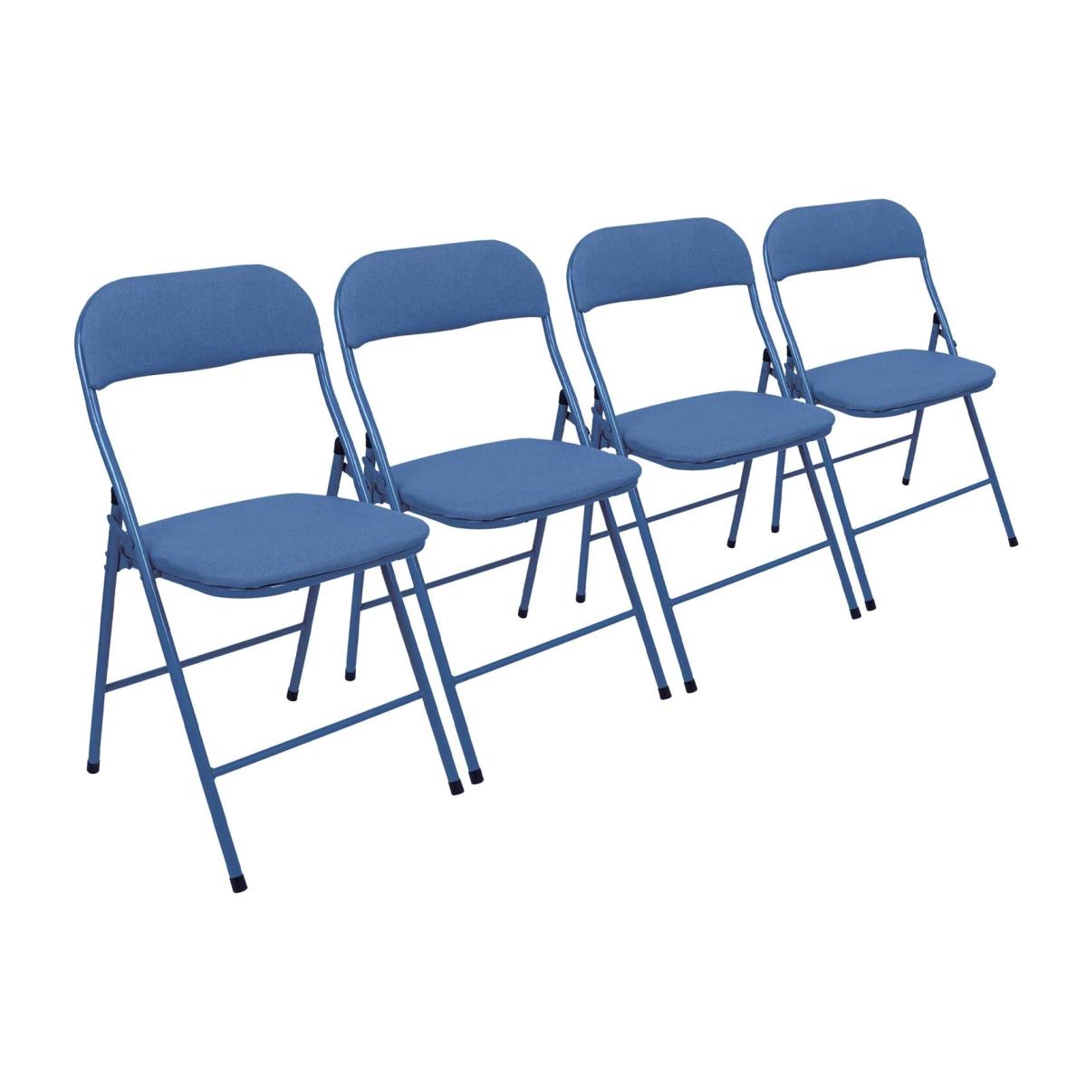 Fabric Padded Metal Folding Chair - Pack of 4 - Blue